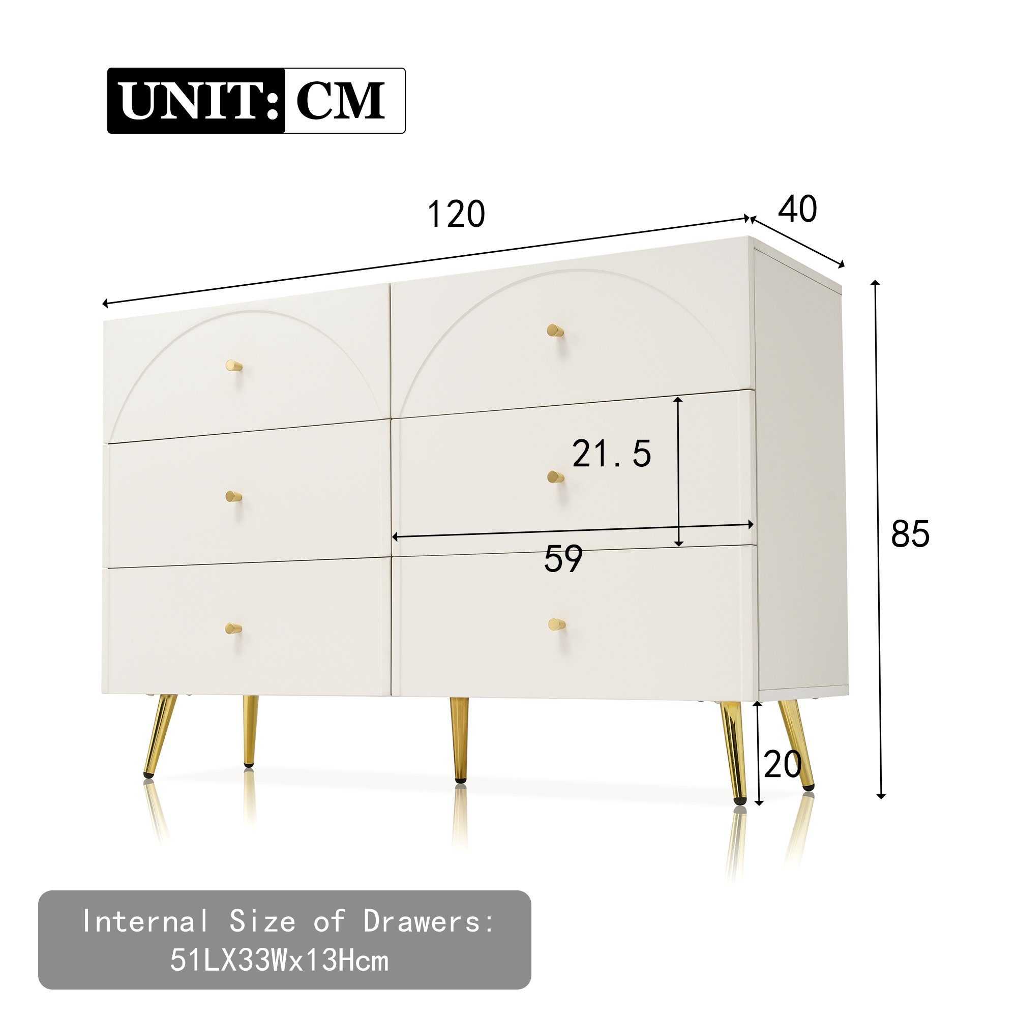 Flieks Kommode, Sideboard Schubladenkommode mit 6 Schubladen 120x40x85cm