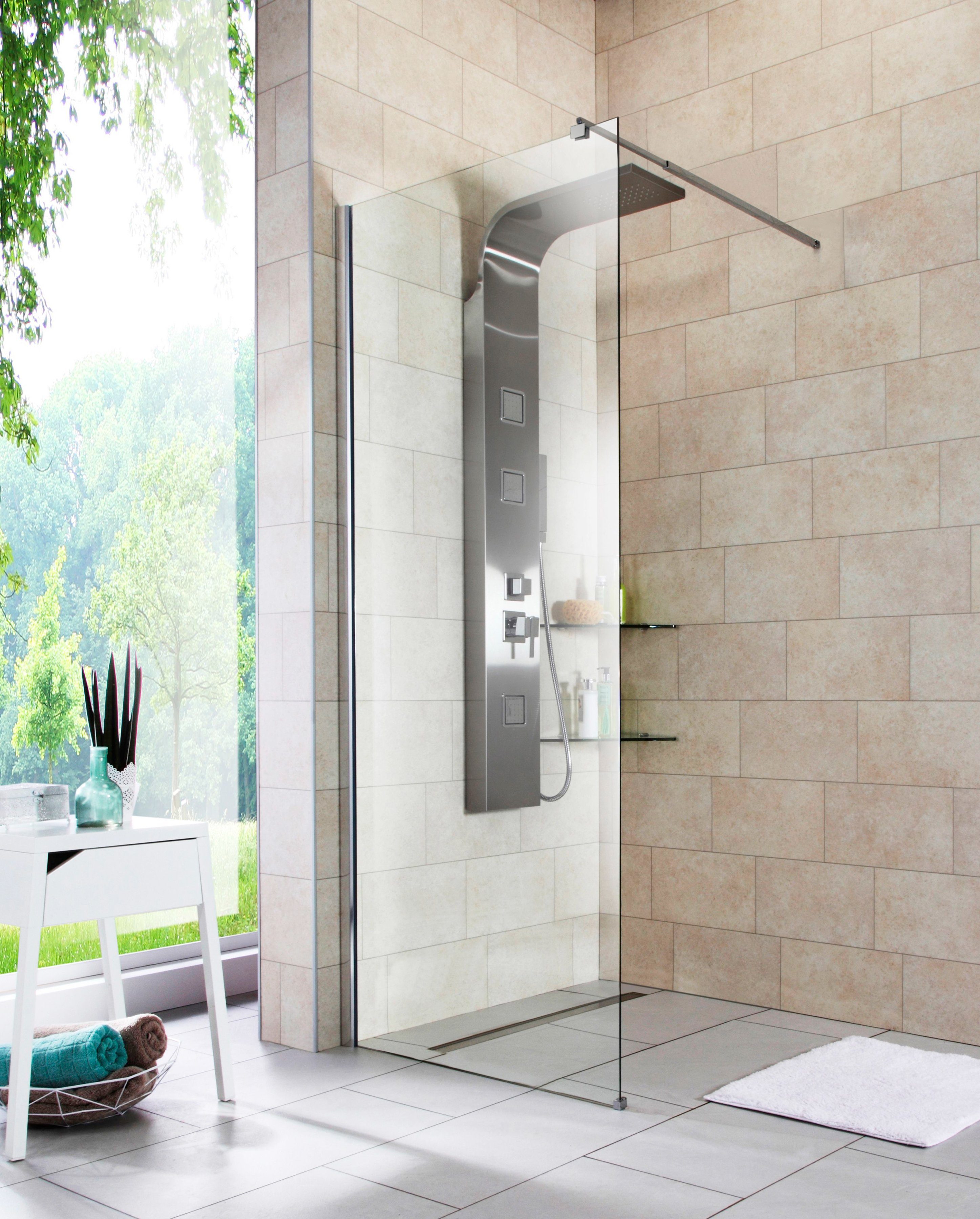 welltime Walk-in-Dusche Tropea light, Einscheibensicherheitsglas, Inklusive verstellbarem Wandarm