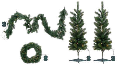 my home LED Baum »Bennett, Weihnachtsdeko, Weihnachtsgirlande«, Timerfunktion, LED fest integriert, Warmweiß, 4-teiliges Weihnachts-Set, mit Girlande und Dekokranz