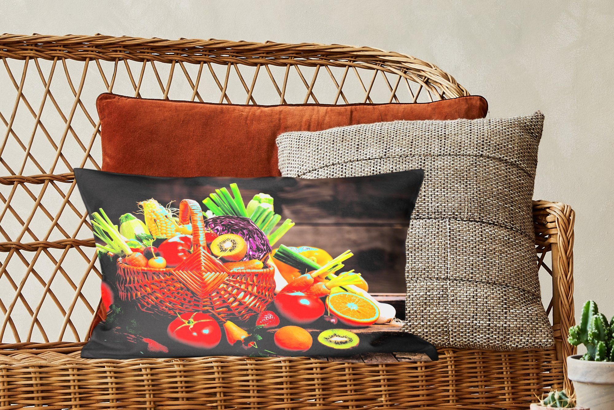 MuchoWow Dekokissen Obstkorb mit Füllung, Dekokissen - Obst - Dekoration, Zierkissen, Schlafzimmer Wohzimmer Gemüse