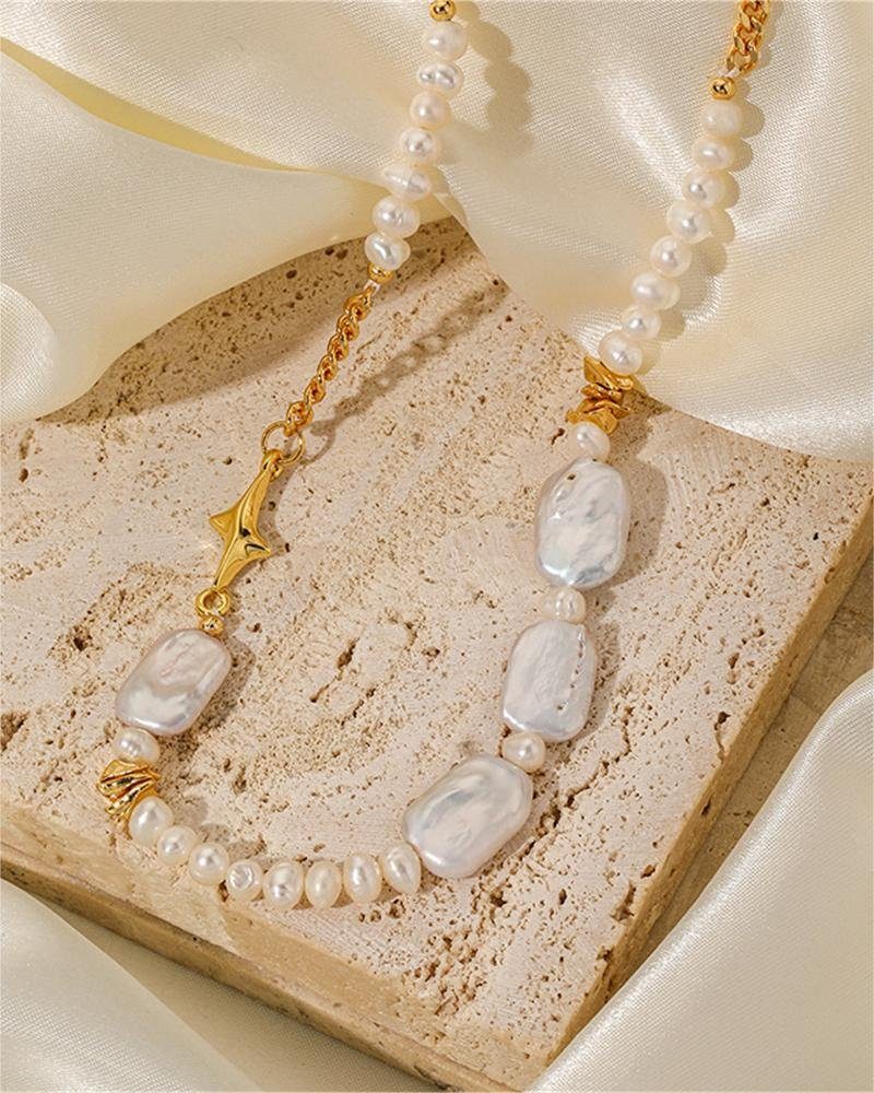 Rouemi Perlenkette Damen Vintage-Perlenkette, Süßwasser -Zuchtperlen-Anhänger-Halskette