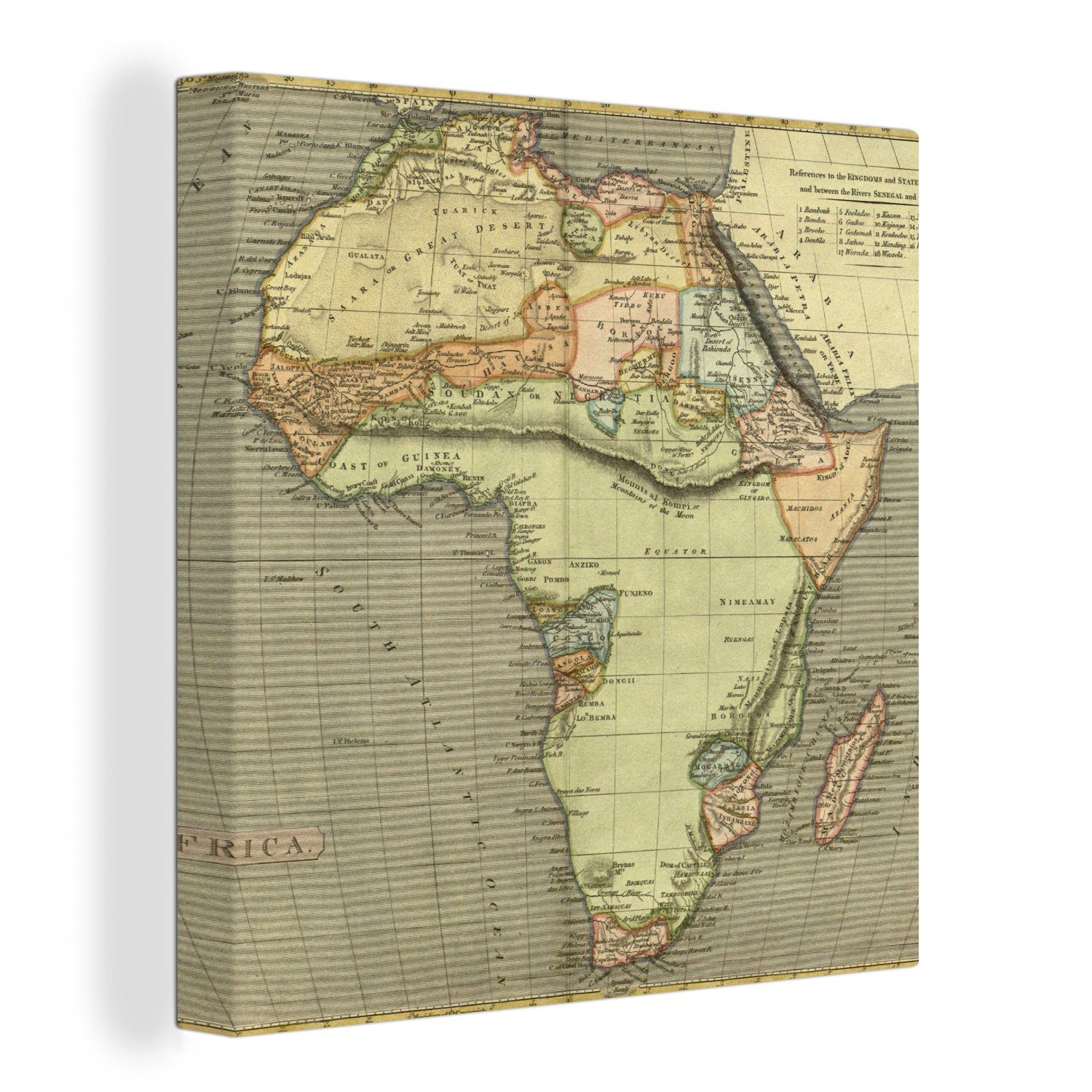 OneMillionCanvasses® Leinwandbild Afrika - Kontinent - Karte - Vintage, (1 St), Leinwand Bilder für Wohnzimmer Schlafzimmer