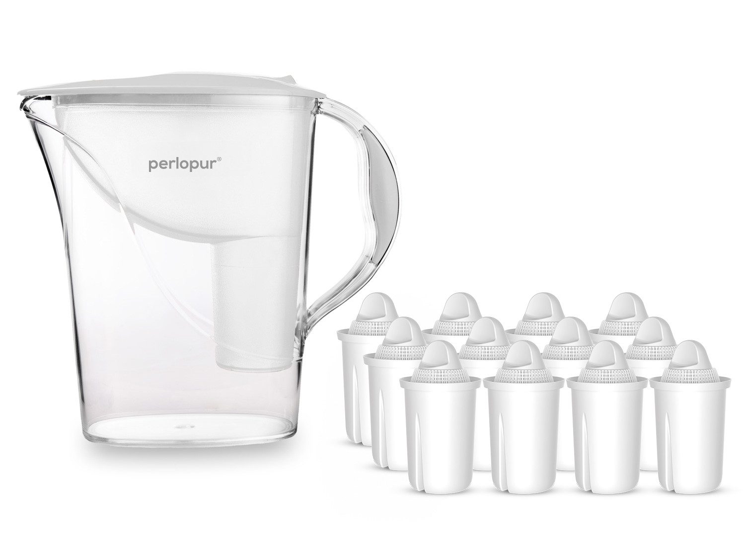 PerloPur Wasserfilter PearlCo Wasserfilter Standard Weiß Inkl. 12 Universal Filterkartuschen