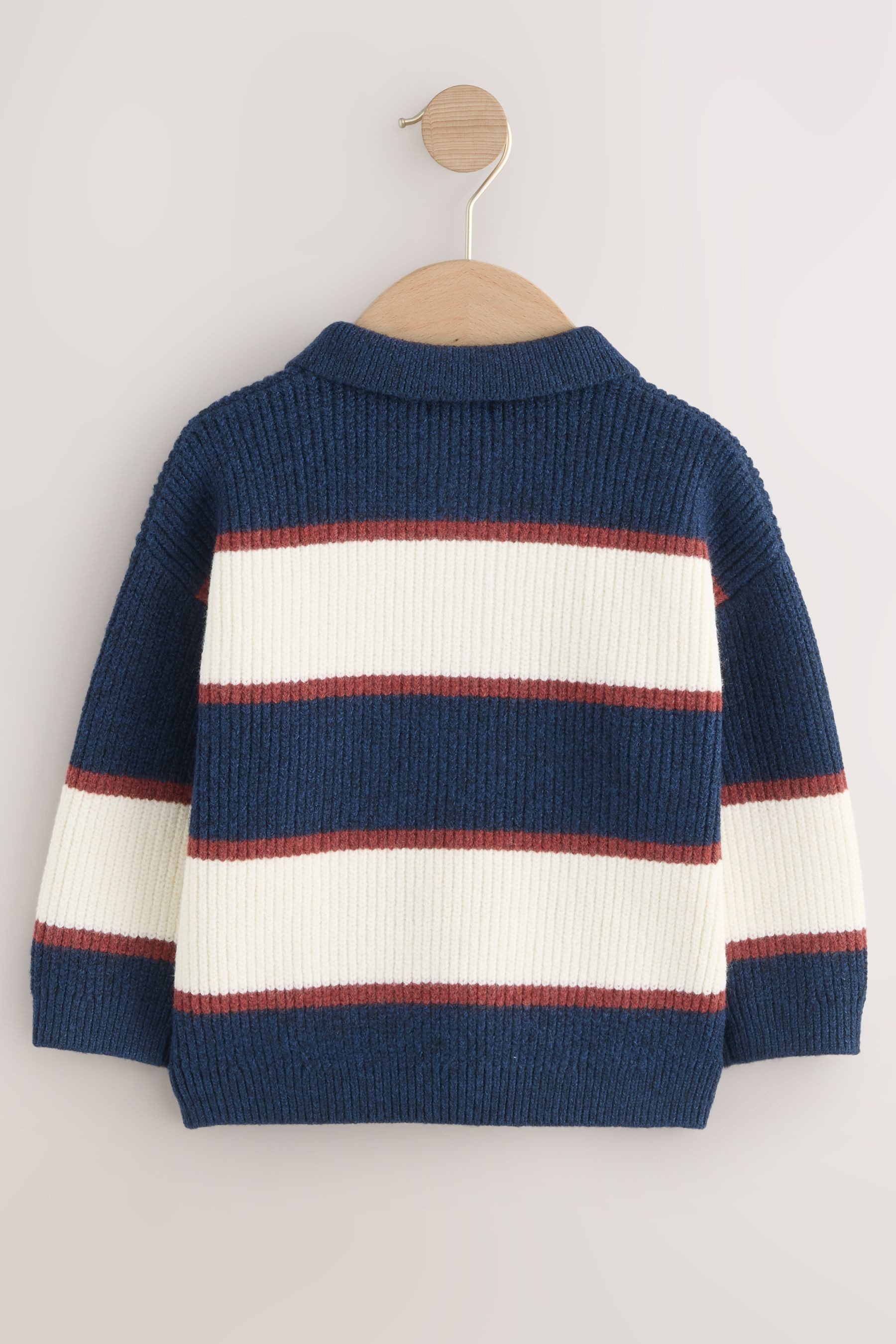 Next Polokragenpullover Gestricktes Rugby-Poloshirt mit Streifen (1-tlg)