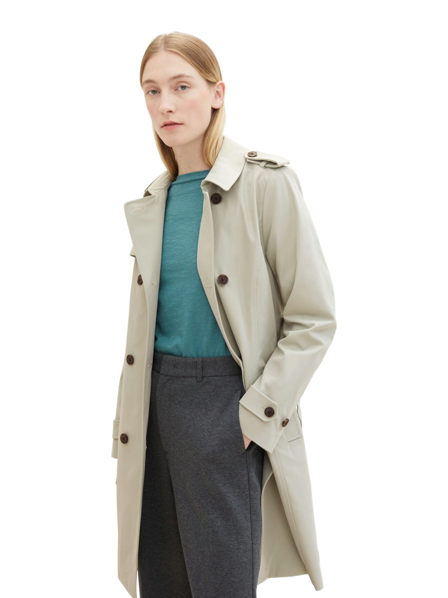 TOM TAILOR Wollmantel O grün,Outdoor,Polyester,Unifarben,Kent,Lang,Regular Fit