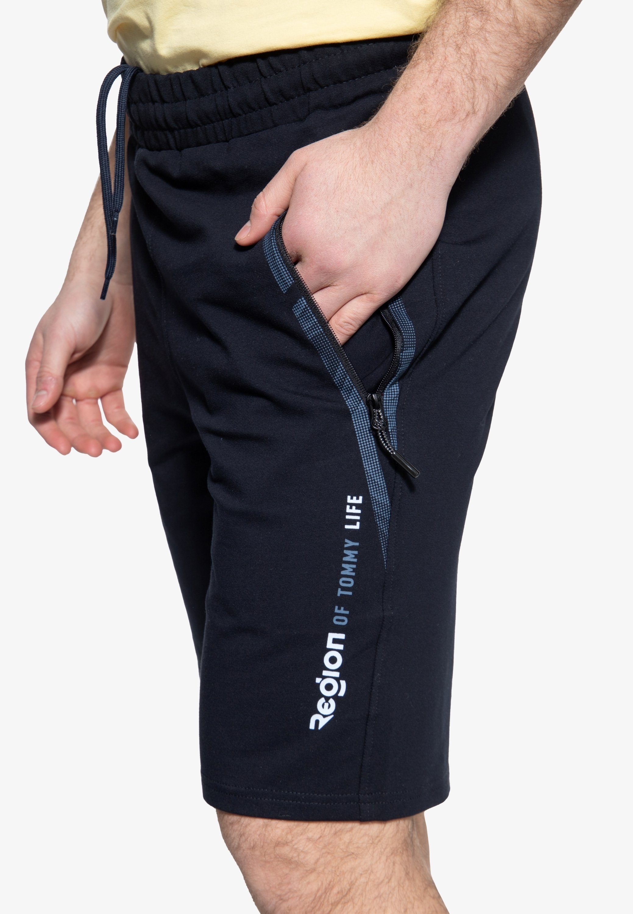 TOMMY LIFE Sweatshorts mit seitlichen Reißverschlusstaschen blau