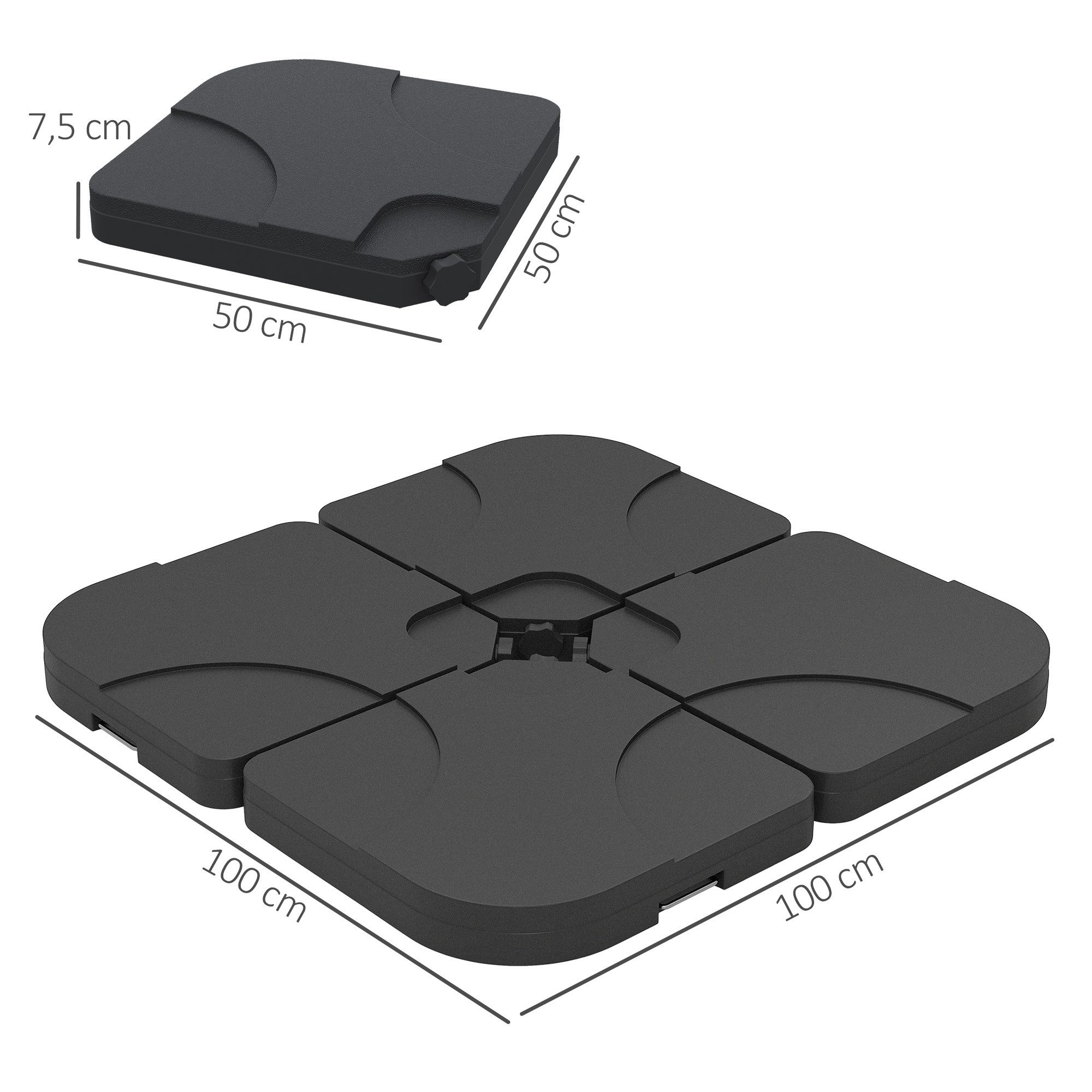 Outsunny Schirmhalter Schirmfuß für Bodenkreuz, befüllbar, Packung, 4 tlg., Packung aus 4 gleichen Teilen.