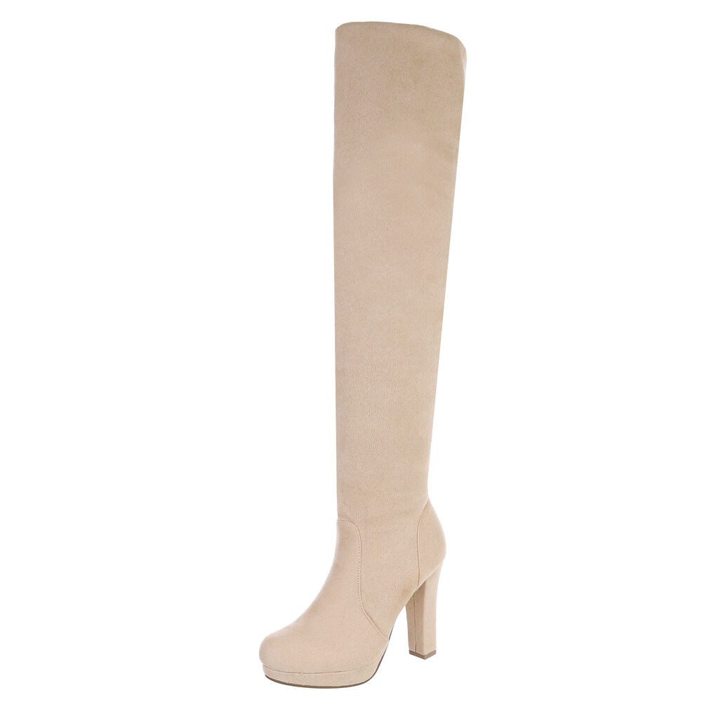 Ital-Design Overknee-Stiefel mit hohem Absatz für Damen eleganter Look Overkneestiefel (90726996) Blockabsatz Stiefel in Beige