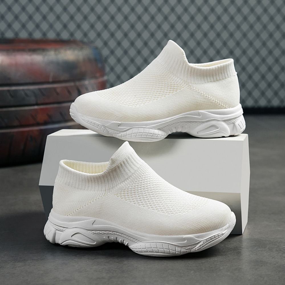 und elastischem Weiß druckfreiem mit Slip-On ultraleichter ultraleichter) Sneaker Sockenschuh Material Sitz Mesh HUSKSWARE (aus