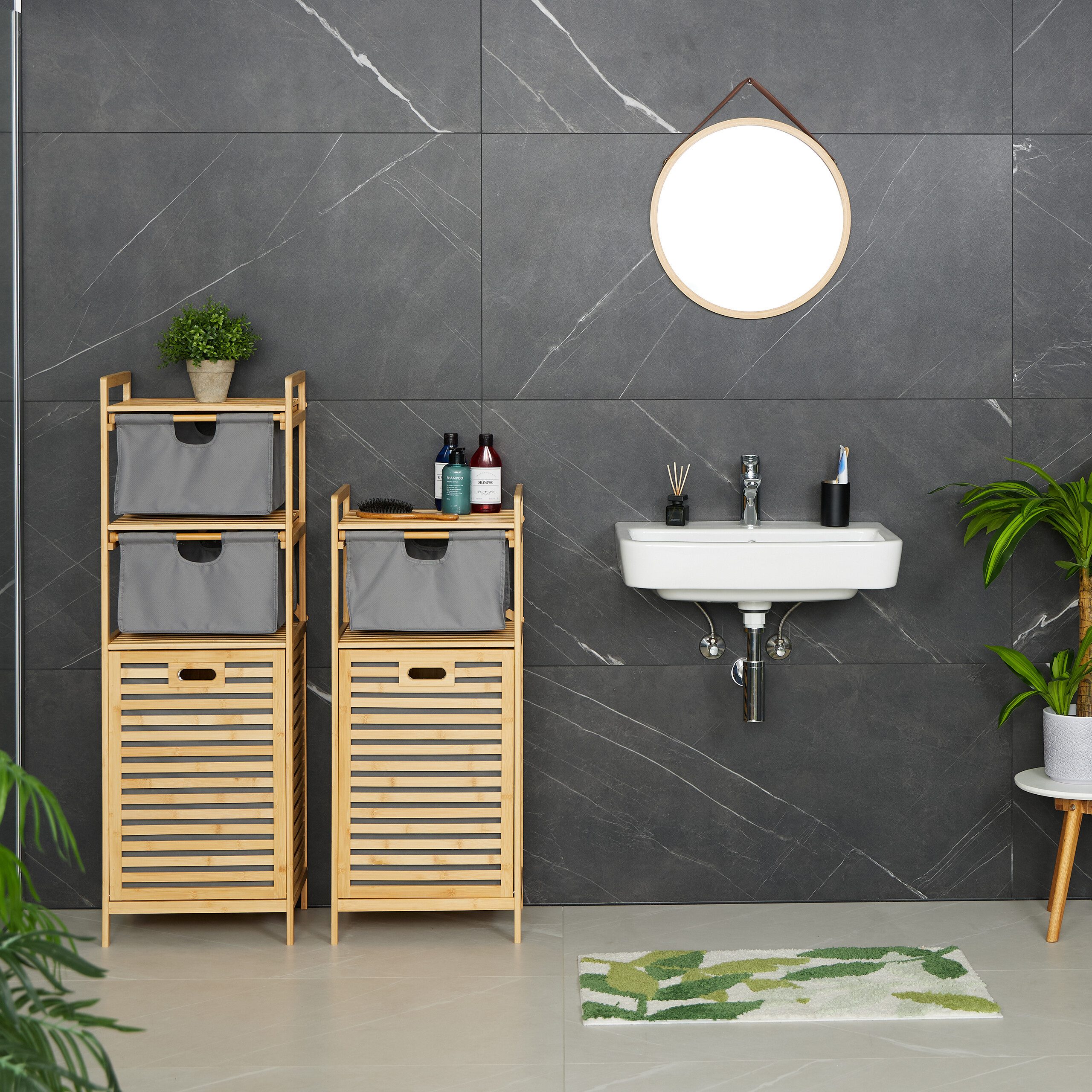 relaxdays Wäschekorb mit Stoffschublade