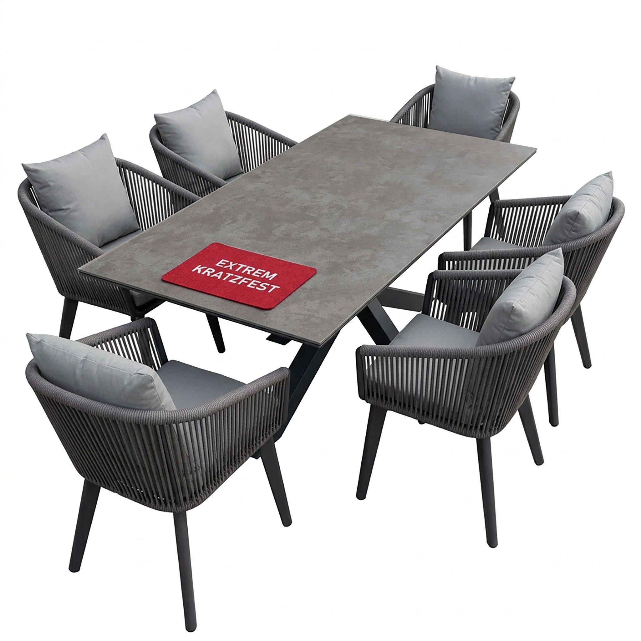 MR.DEKO Gartenlounge-Set Diningsessel Cadiz mit Tisch Almeria 200 x 90 cm