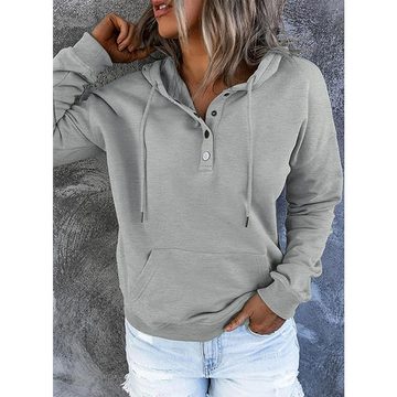 ZWY T-Shirt-Body Damen Button Down Hoodie Pullover Langarm Herbst Winter Sweatshirt