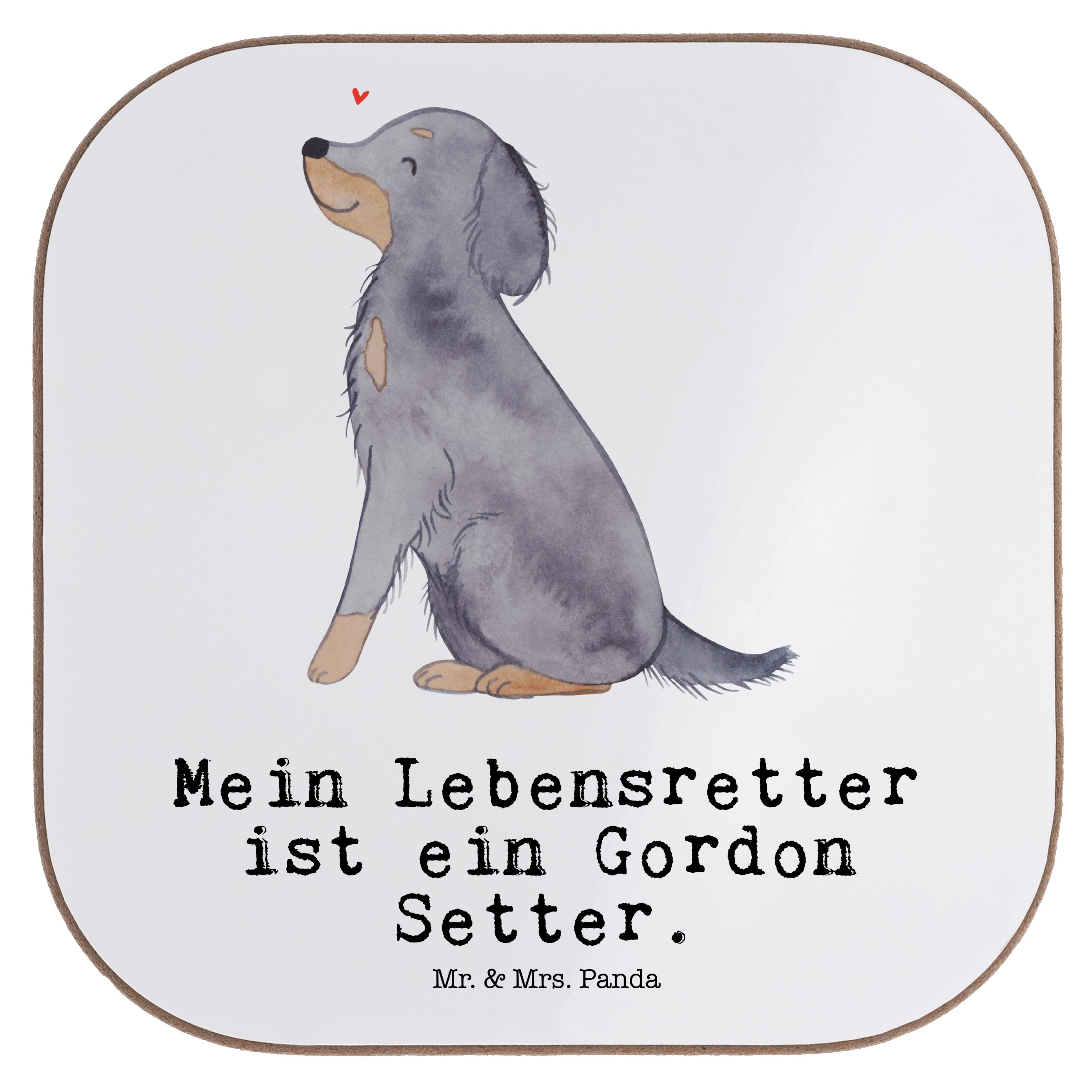 Mr. & Mrs. Panda Getränkeuntersetzer Gordon Setter Lebensretter - Weiß - Geschenk, Jagdhund, Glasuntersetz, 1-tlg.
