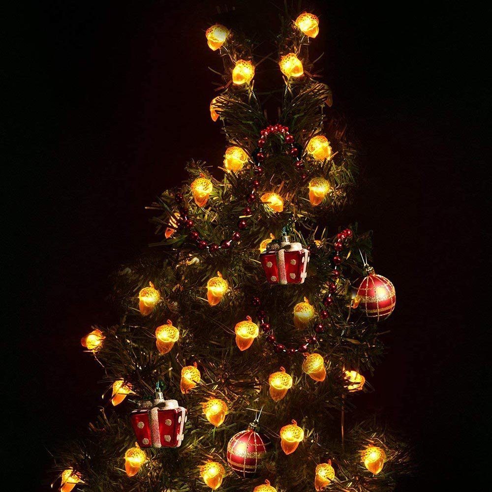 Sunicol LED-Lichterkette Halloween Weihnachten Deko, Hochzeit Herbst Batterie, Warmweiß, Eichel 2M/3M, Party Kupferdraht, für Lichter Kürbis