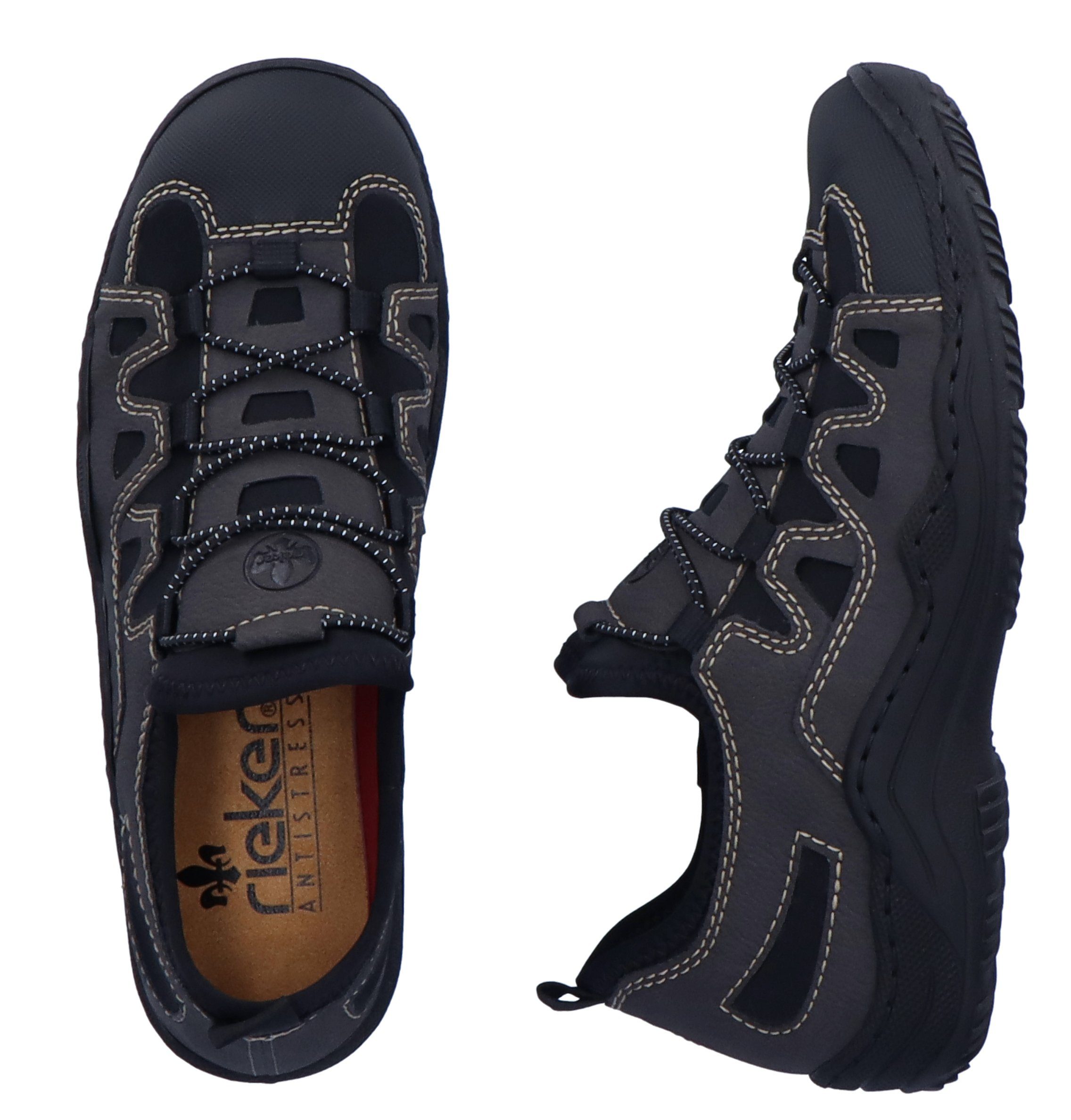 Rieker Slip-On Sneaker mit feiner Ziernaht schwarz-kombiniert