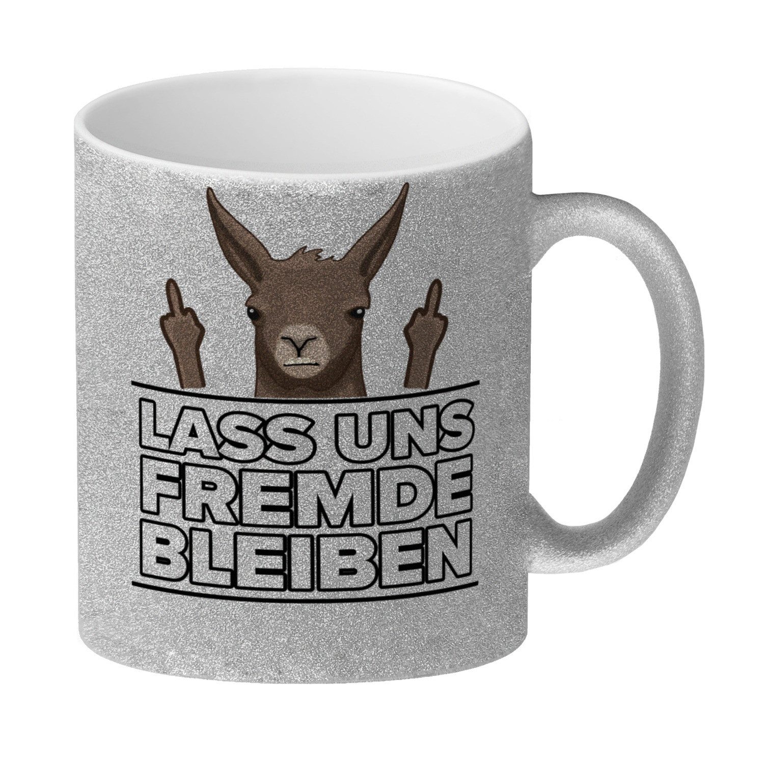 speecheese Tasse Lass uns Fremde bleiben mit Lama Glitzer-Kaffeebecher