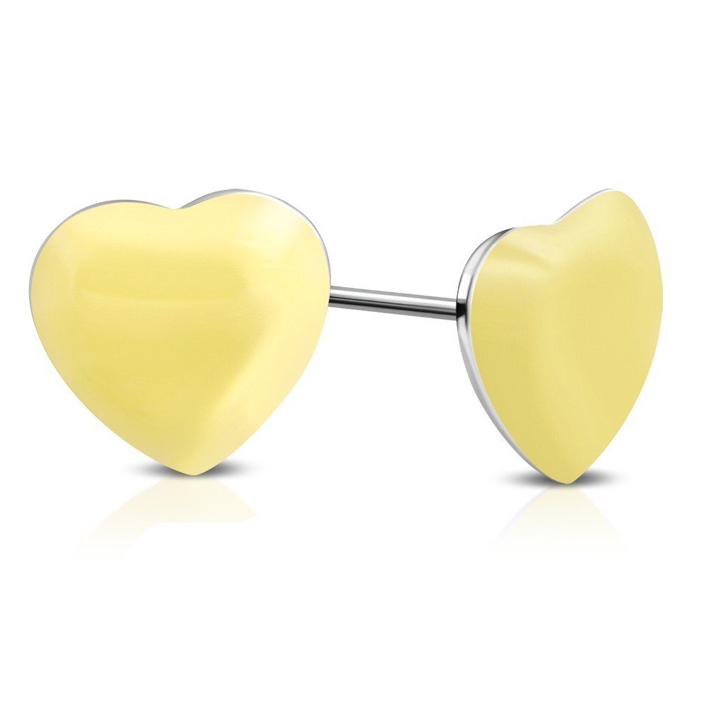 BUNGSA Ohrring-Set Ohrstecker Herz Silber aus Edelstahl Kinder vanillegelb (1 Paar (2 Stück), 2-tlg), Ohrschmuck Ohrringe