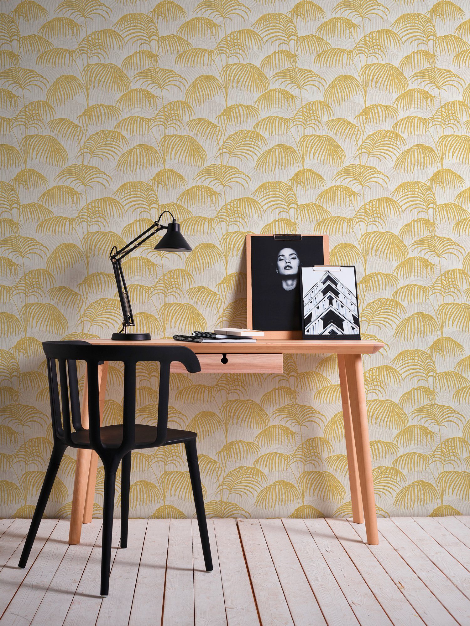 A.S. Création Tapete Palmen samtig, Architects gold/gelb/weiß Dschungeltapete Textiltapete botanisch, Tessuto, floral, Paper
