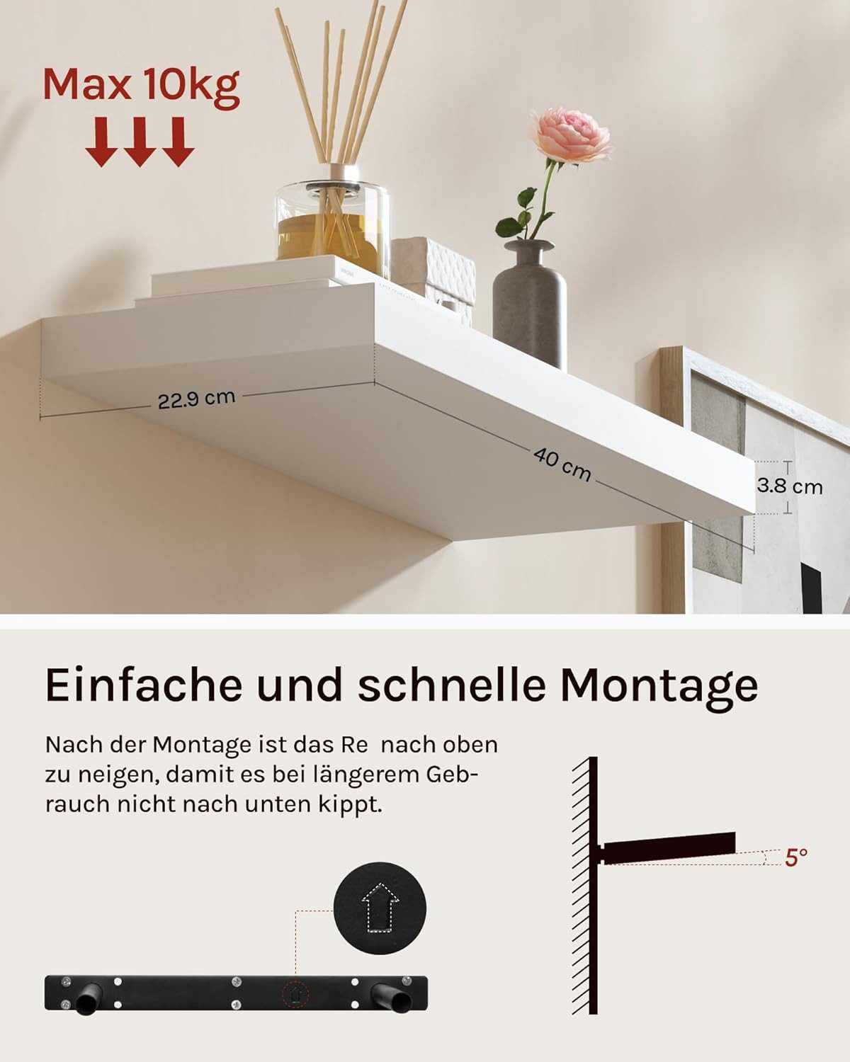 Woltu Wandboard, 1-tlg., Wandregal Holz Schweberegal Regal für Bücher
