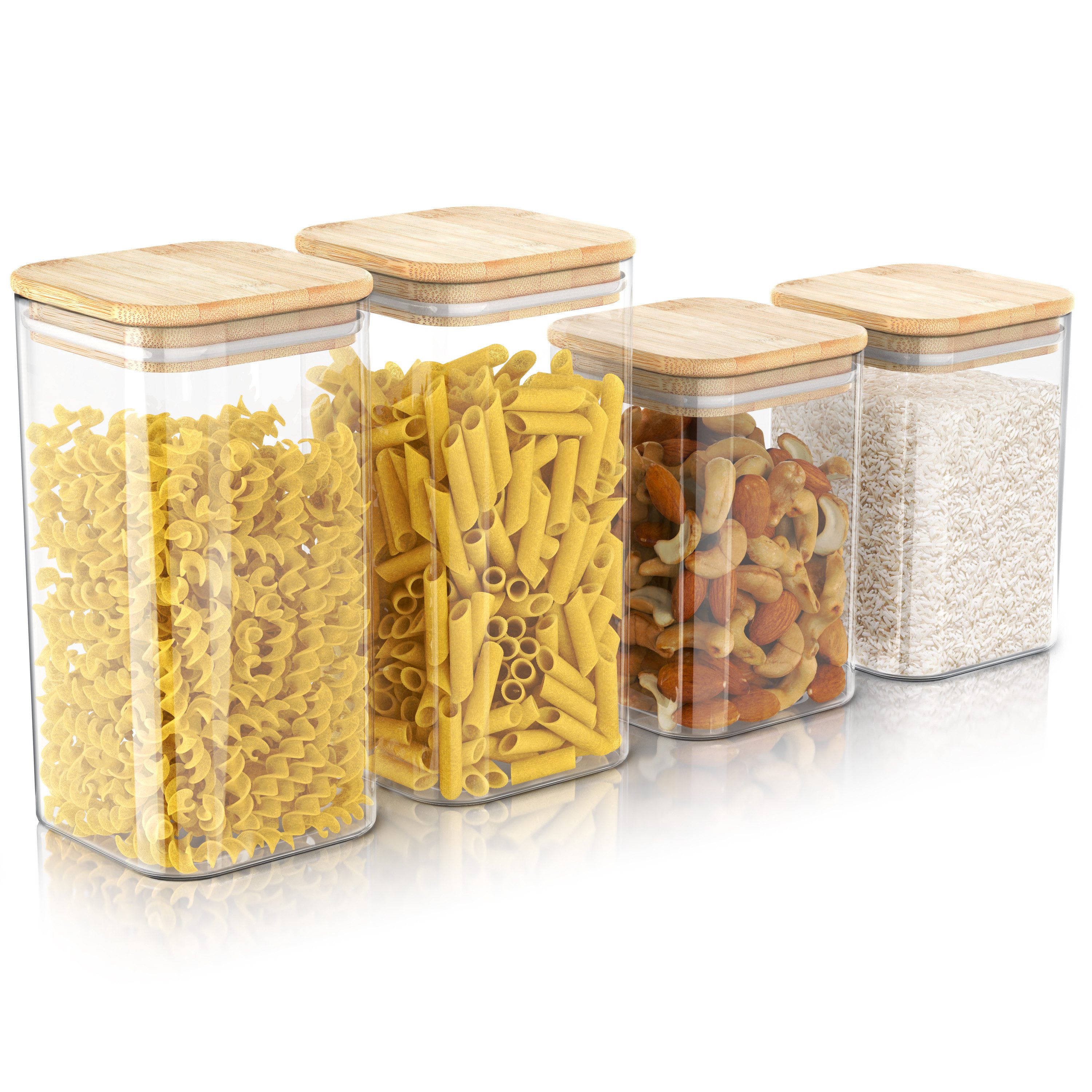 Arendo Aufbewahrungsbecher Glasbehälter 2x 2L & 2x 1,5L Borosilikat, Bambusdeckel, luftdicht, Borosilikatglas, Bambus, Silikon, (Vorratsbehälter-Set, 4-tlg., 2er Set), Hitzebeständig, umweltfreundlich, langlebig, mikrowellengeeignet