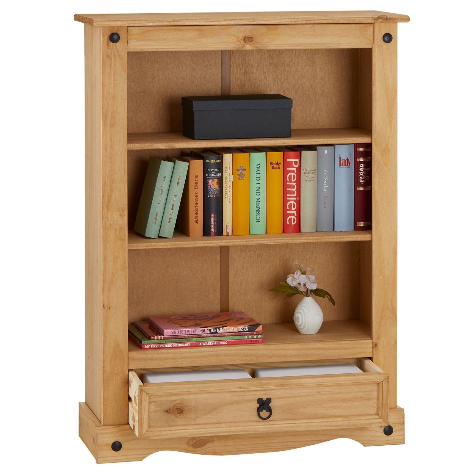 CARO-Möbel Bücherregal SALSA, Bücherregalaus mit 2 Alagen und Schublade aus Massivholz, Landhausstil