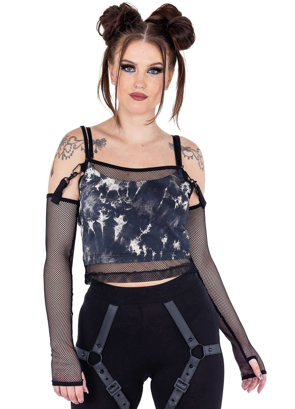Heartless Trägertop Aida Abnehmbare Netzärmel Gothic Oberteil Punk Rave Shirt
