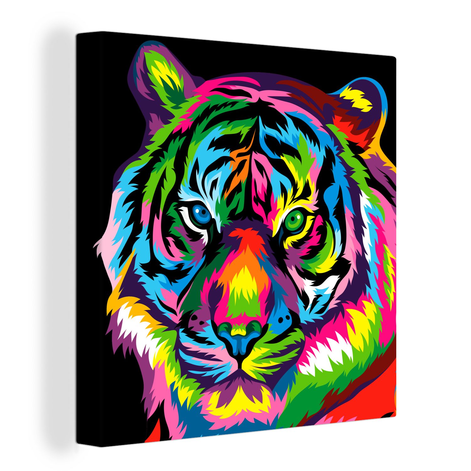 OneMillionCanvasses® Leinwandbild Tiger - Regenbogen - Schwarz, (1 St), Leinwand Bilder für Wohnzimmer Schlafzimmer