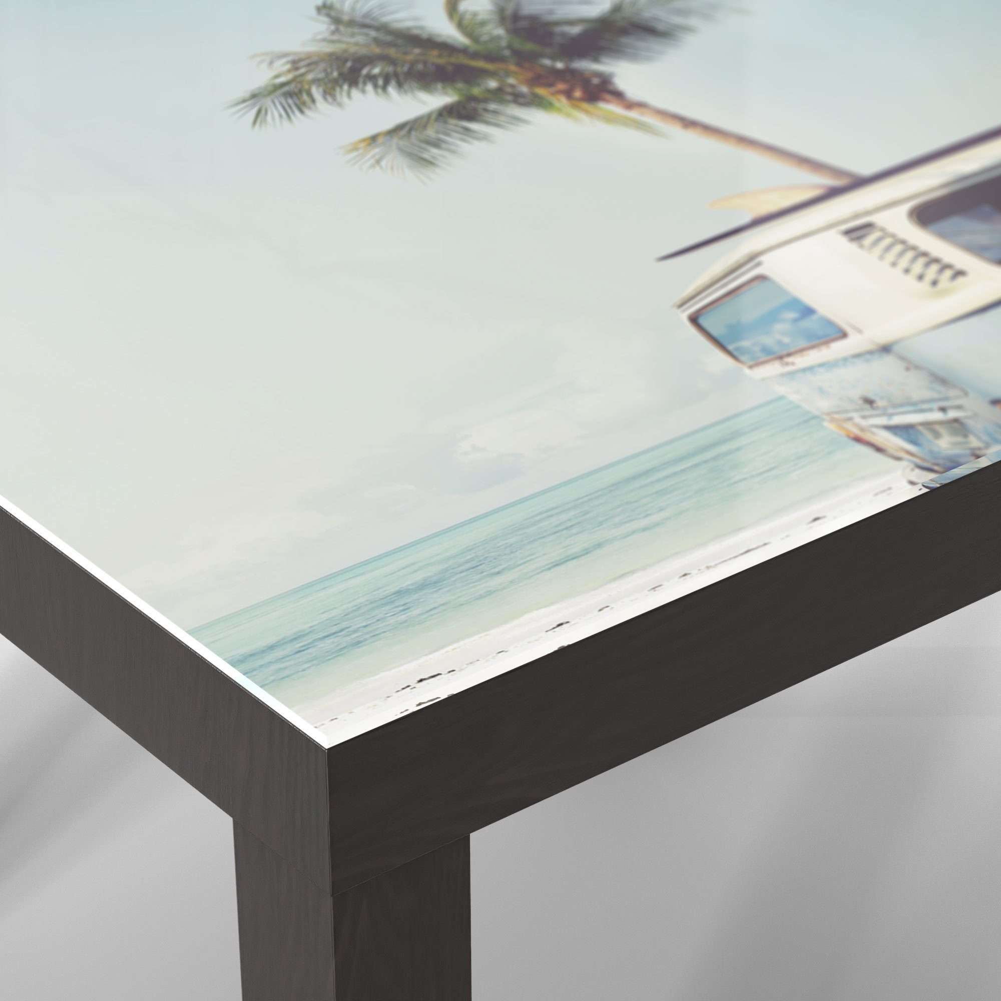 DEQORI Glas 'Surfer-Bulli Strand', modern Schwarz am Glastisch Couchtisch Beistelltisch