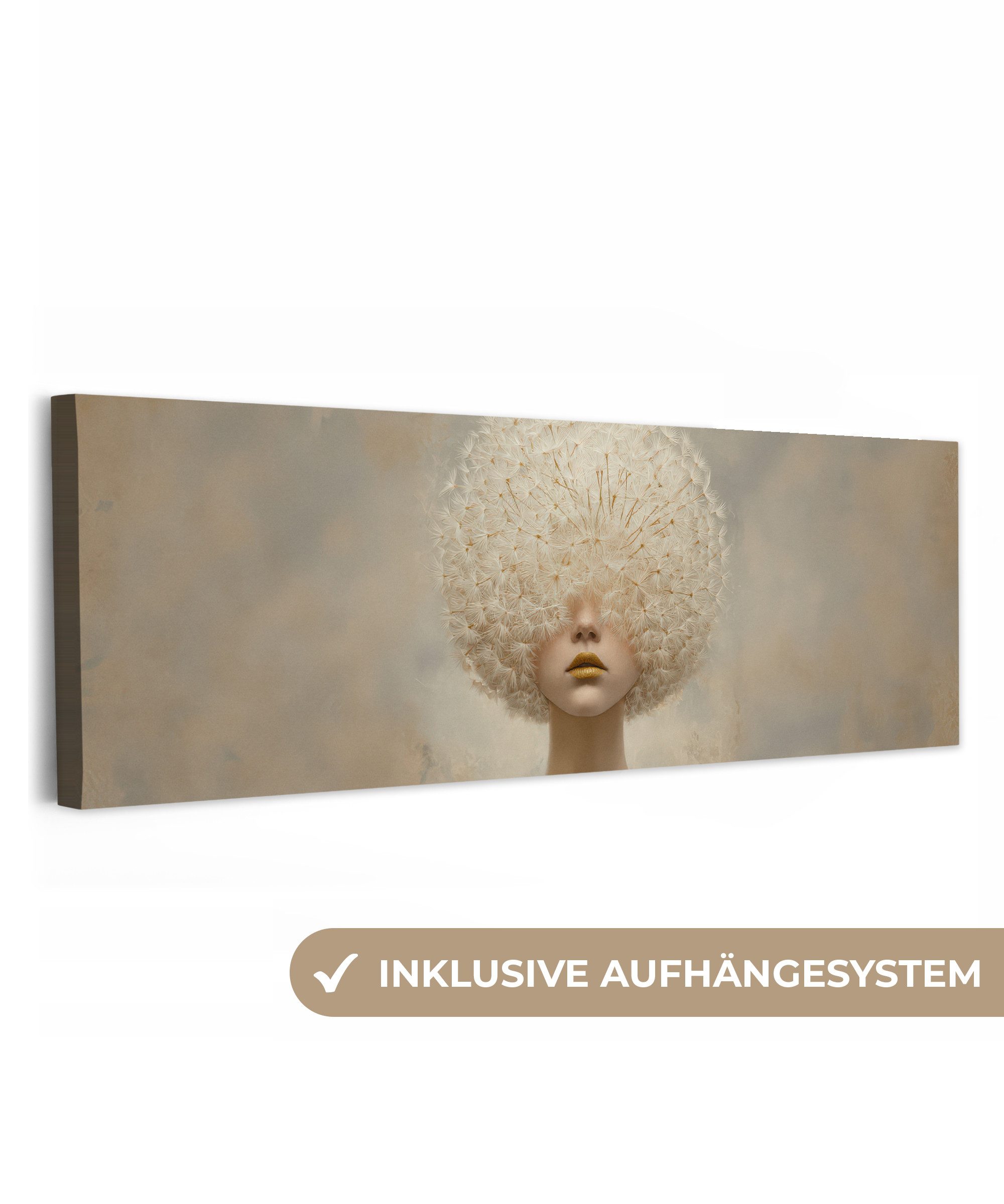 OneMillionCanvasses® Leinwandbild Panorama Dreamy - Beige - Löwenzahnsamen, Fotodruck (1 St), Wandbild, Deko Schlafzimmer Wohnzimmer Flur 60x20 cm