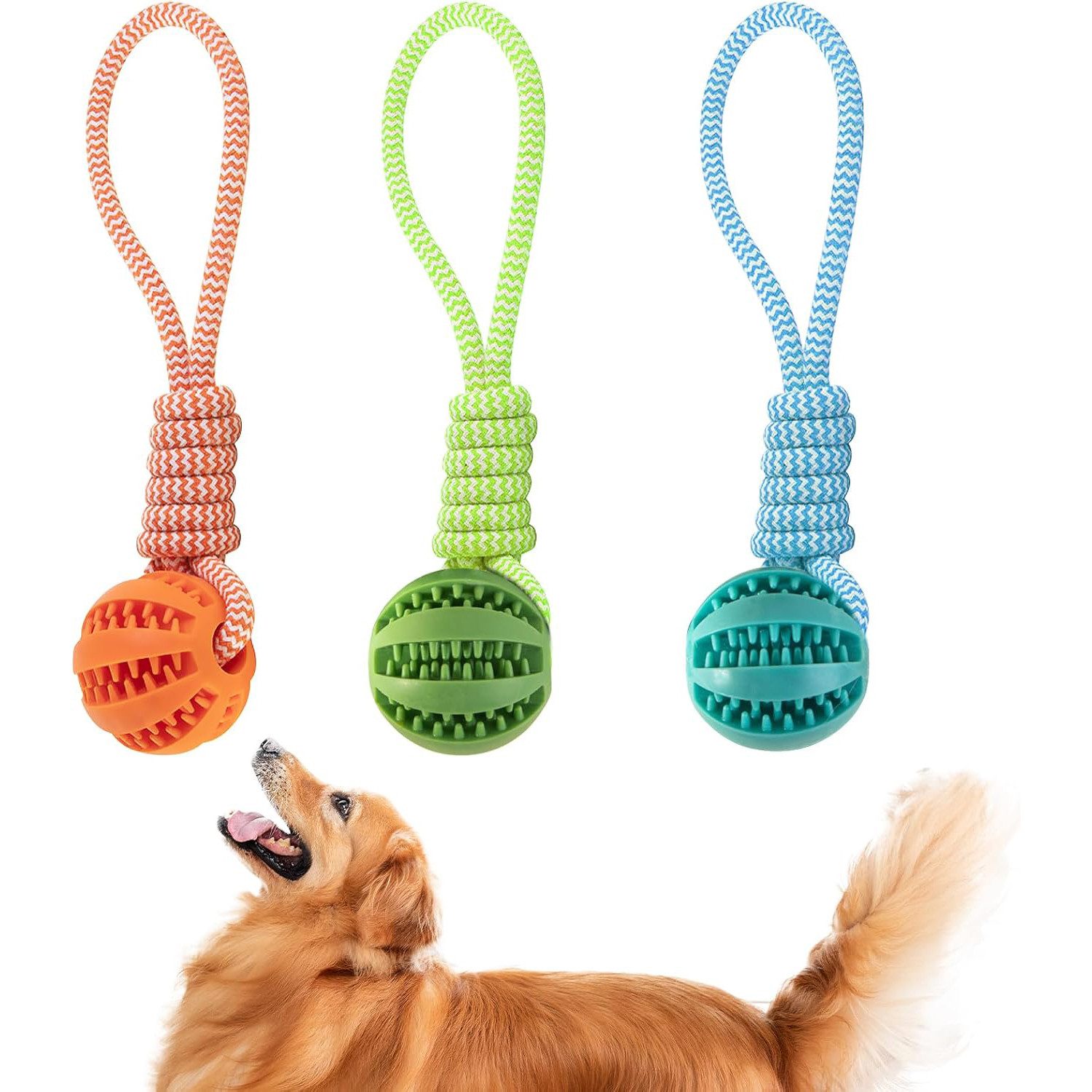 TUWENA Tier-Beschäftigungsspielzeug Hundeball Kauspielzeug 3er-Set Naturkautschuk mit Futterfunktion, Hundespielzeug, Interaktives Hundeball Spielzeug für Zahnpflege