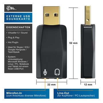 CSL USB-Soundkarte 5.1 Kanäle, Extern, 5.1 Virtual Surround, Line-Out & Mikrofon-In Anschlüsse