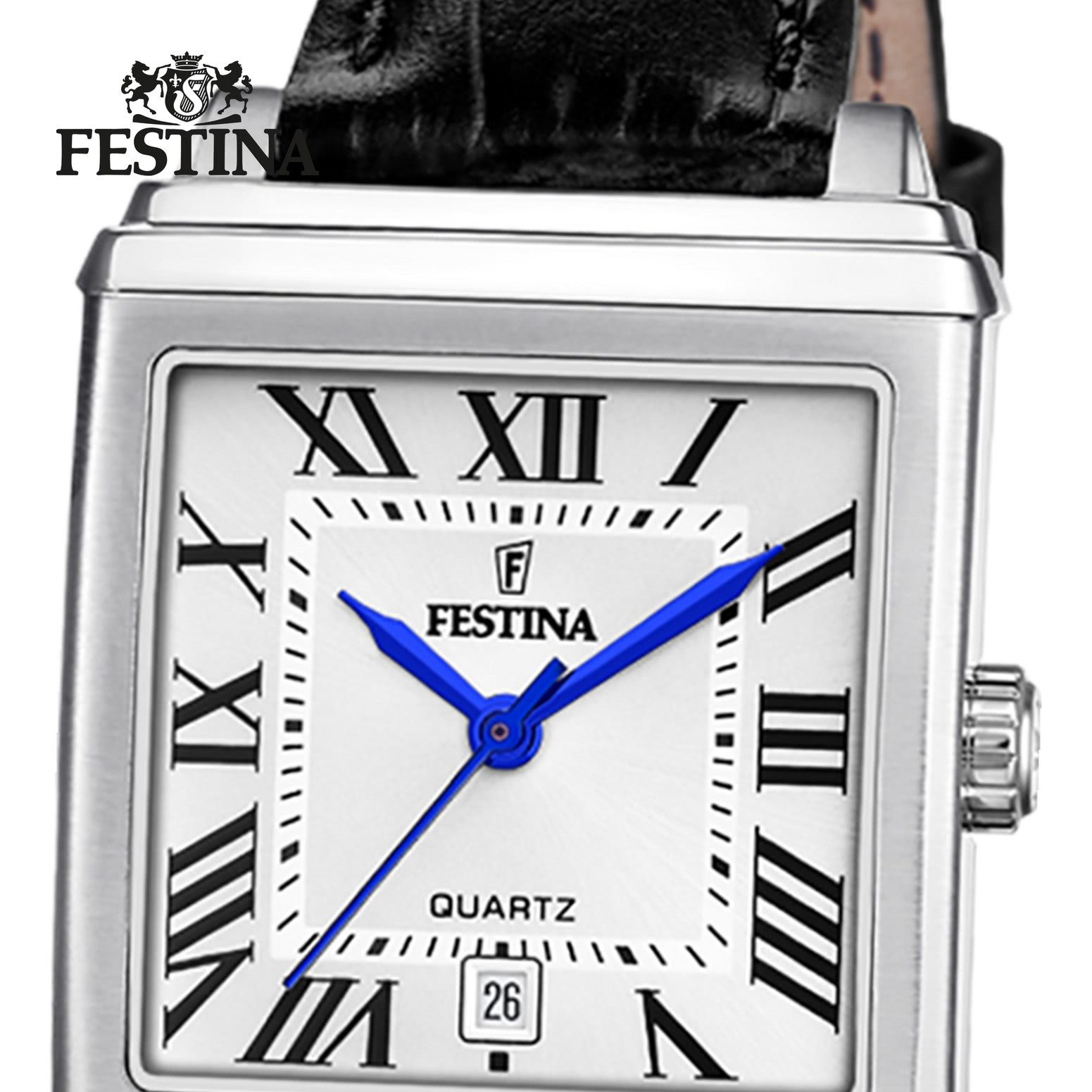 Festina Quarzuhr Festina Damenuhr Leder schwarz Festina, (Analoguhr), Damen Armbanduhr eckig, rechteckig, Lederarmband schwarz, Fashion