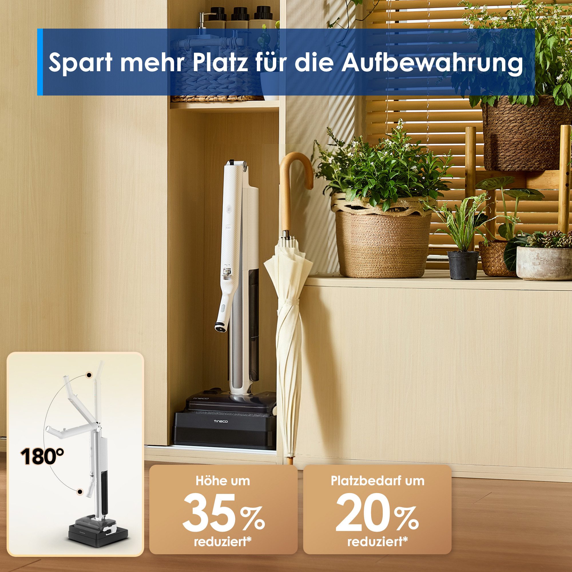 Tineco Nass-Trocken-Sauger FLOOR ONE i7 Fold Premium, 230 W, beutellos, 3,5kg leicht, faltbares Saugrohr, 85° Grad Heißluft-Trocknung