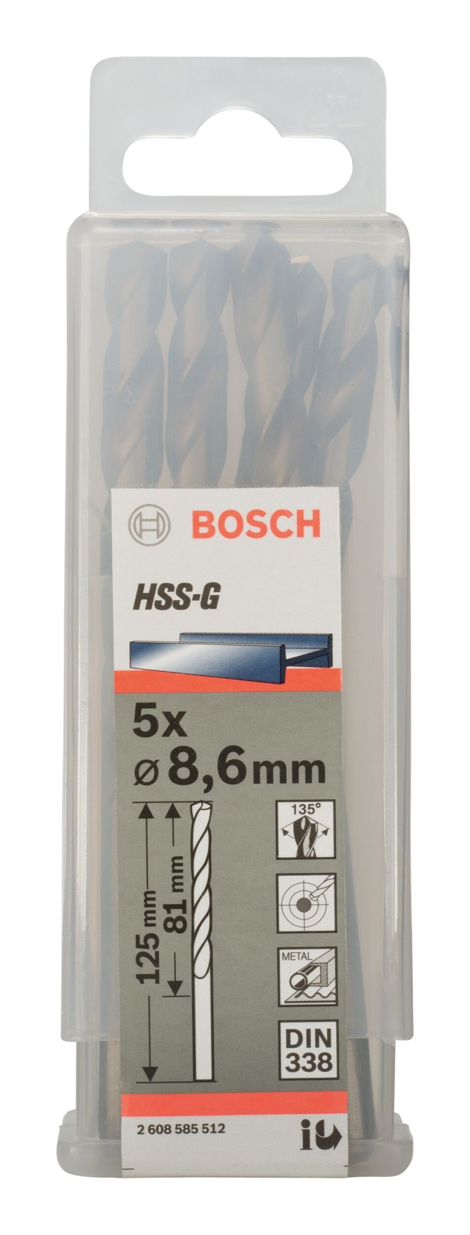 Metallbohrer, BOSCH HSS-G 125 338) 8,6 81 - x mm (DIN 5er-Pack - (5 x Stück),