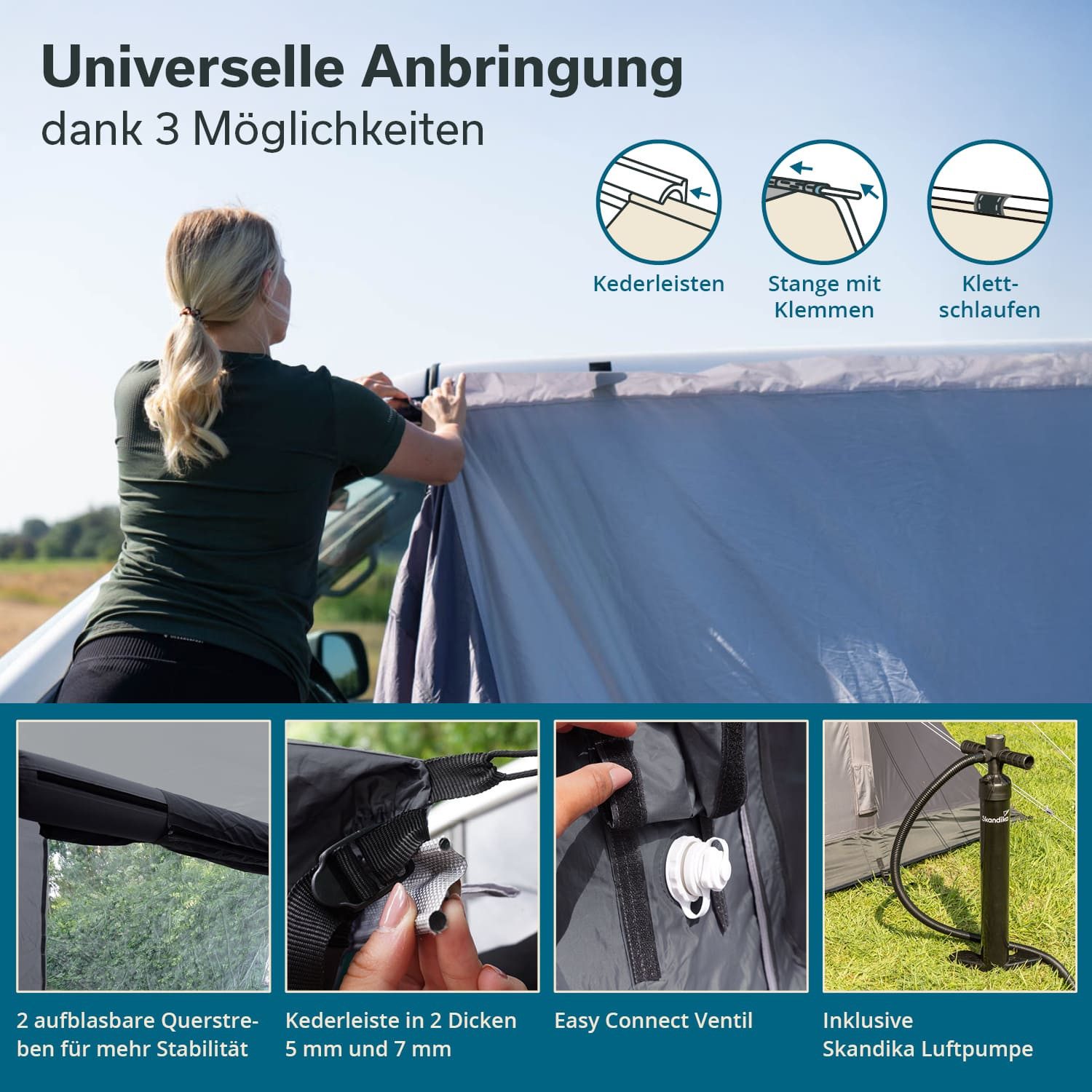 Skandika Vorzelt Aarhus Air Protect, Busvorzelt, Aufblasbares Zelt für Auto Bus Van, Personen: 4, freistehend, 2 m Stehhöhe, wasserfest, 3000 mm Wassersäule, wetterfest