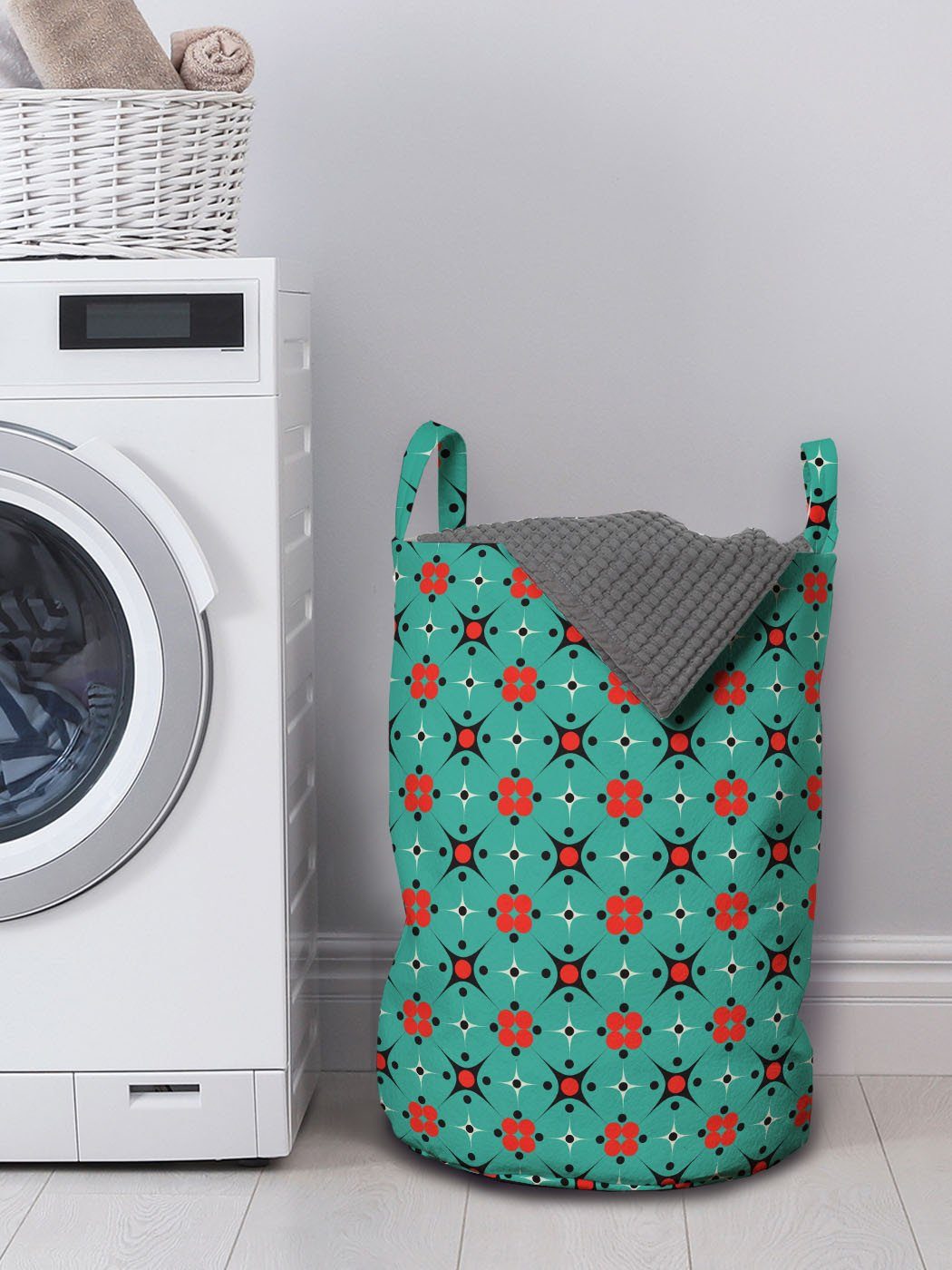 Abakuhaus Wäschesäckchen Wäschekorb mit Retro-Motive Geometrische Abstrakt Kordelzugverschluss für Griffen Waschsalons