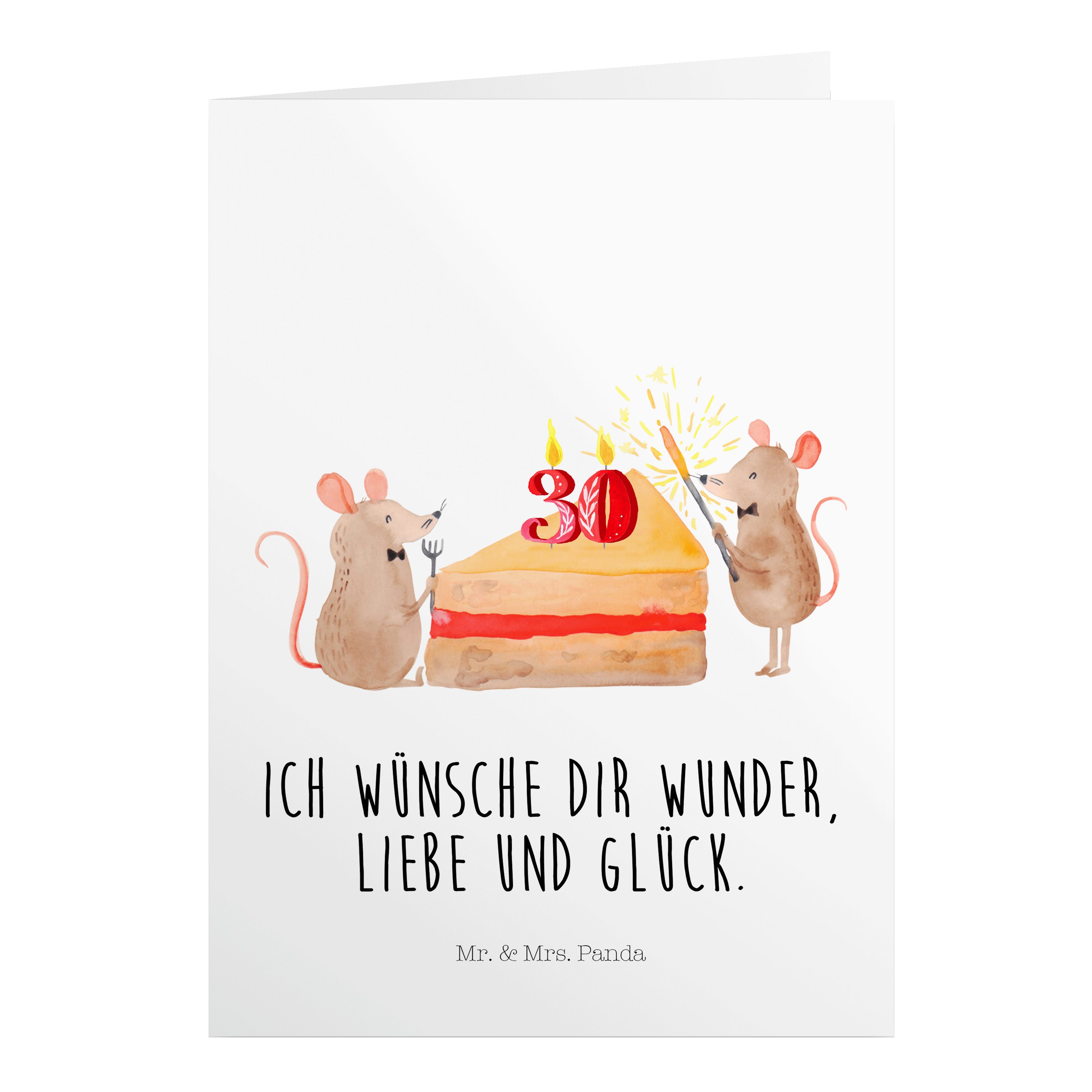 Mr. Mrs. Panda Geburtstagskarten Weiß - Kuchen - & Klappkarte, Mäuse 30. Einladungs Geschenk, Geburtstag
