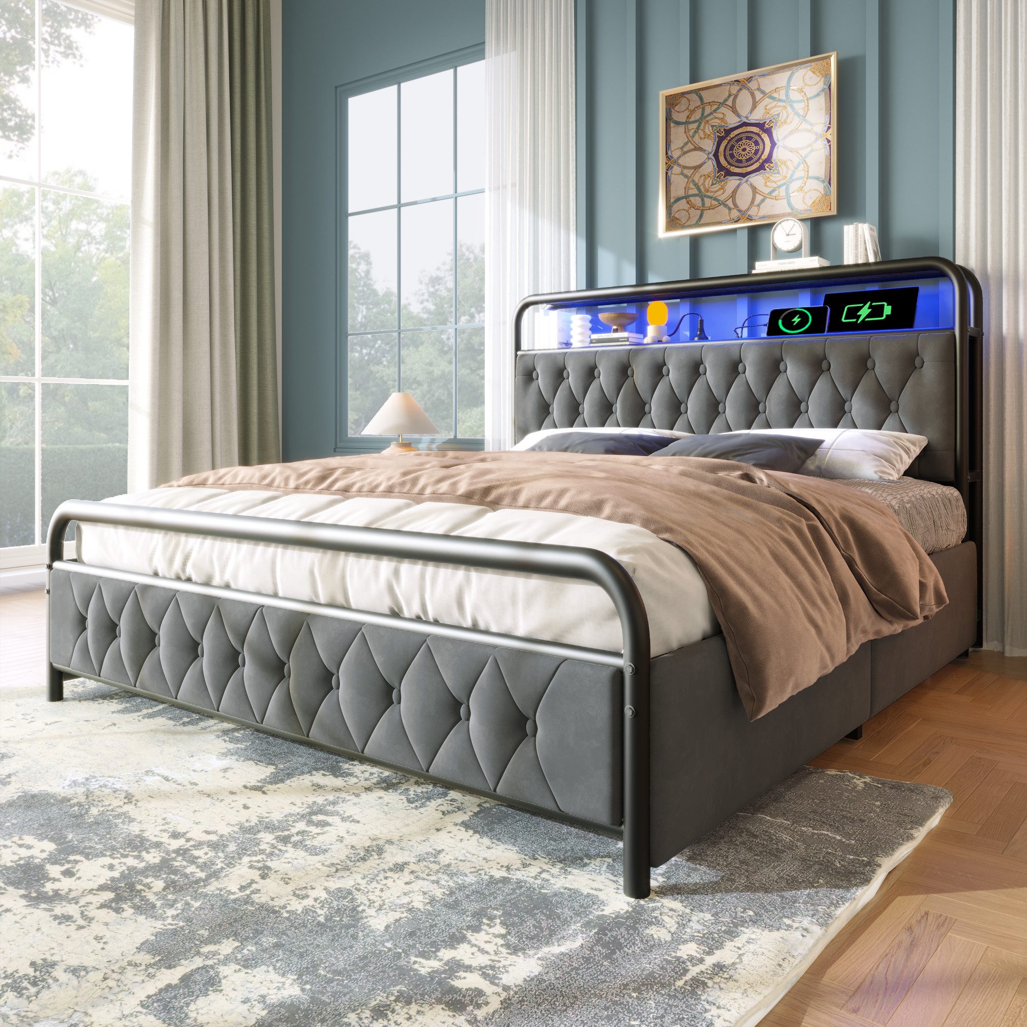 BlingBin Polsterbett Metallbett Bettgestell (1-tlg., Einzelbett günstig online kaufen