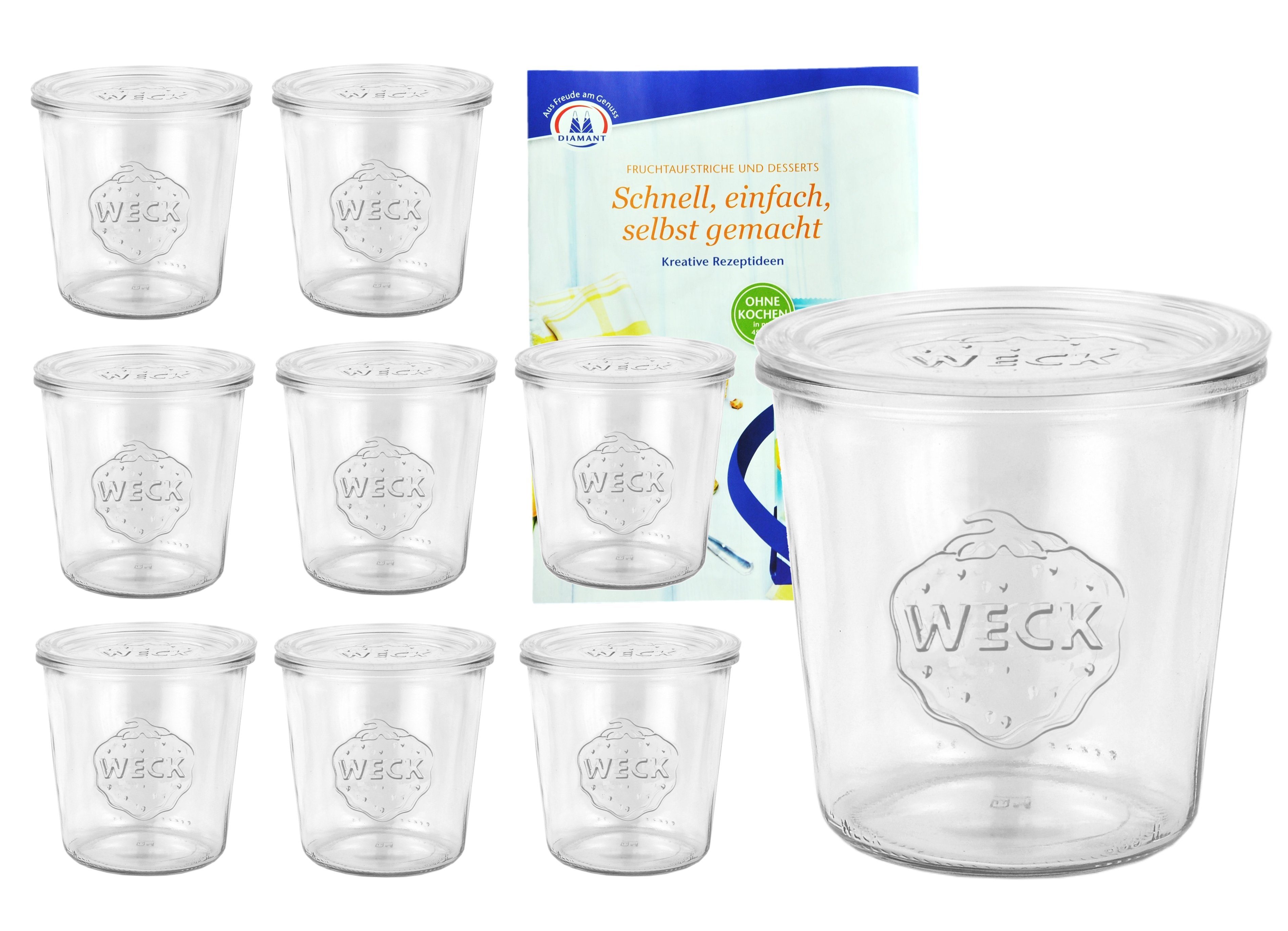 MamboCat Einmachglas 9er Set Weck Gläser 580ml Sturzgläser mit 9 Glasdeckeln + Rezeptheft, Glas