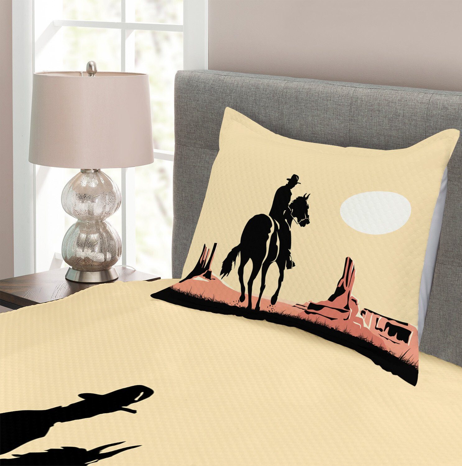 Kissenbezügen Set Waschbar, Western Cowboy-Pferd Sonnenuntergang Abakuhaus, mit Tagesdecke