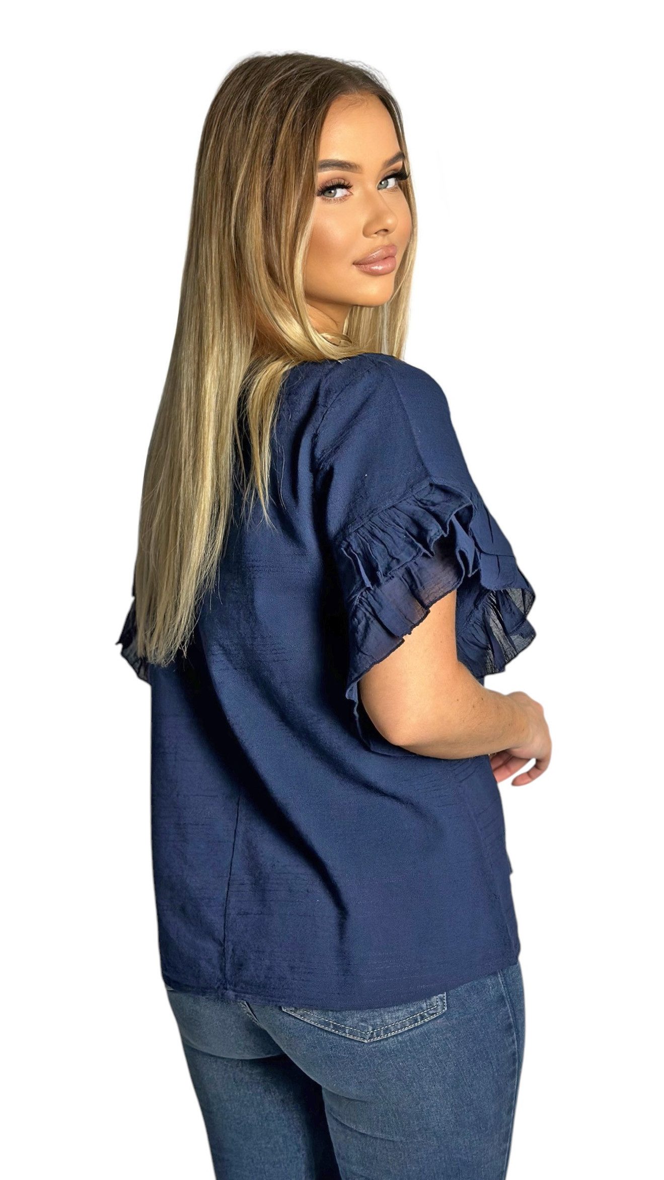 Mississhop Kurzarmshirt Charmantes Volant-Ärmel-Shirt – 100% günstig online kaufen