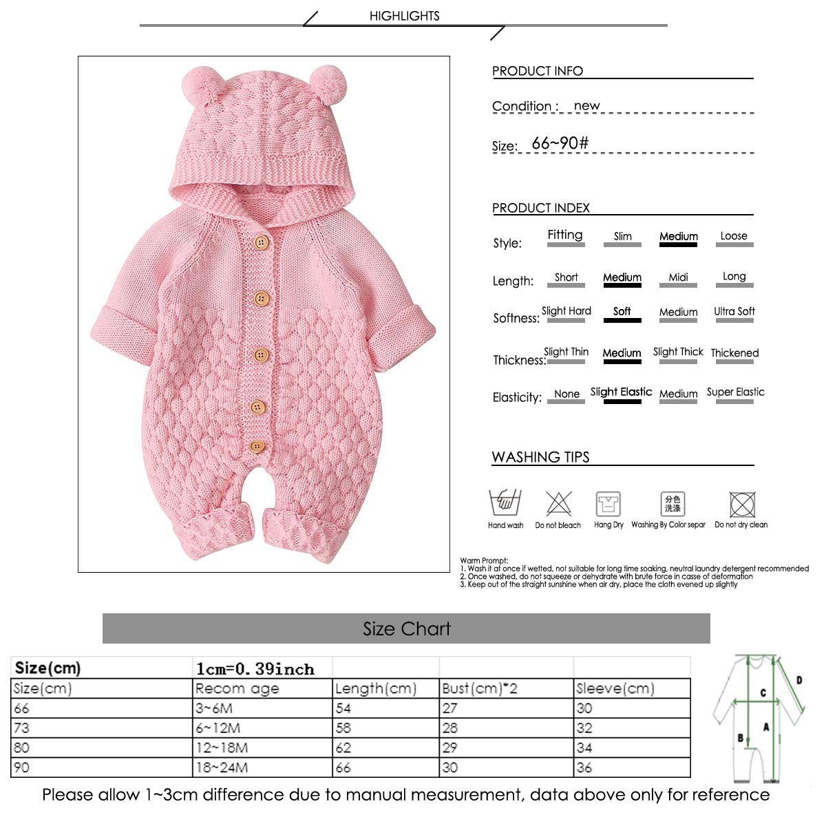 Overall Baby-Ohr-Strick Haiaveng mit Strampler Winter Warmer Kapuze