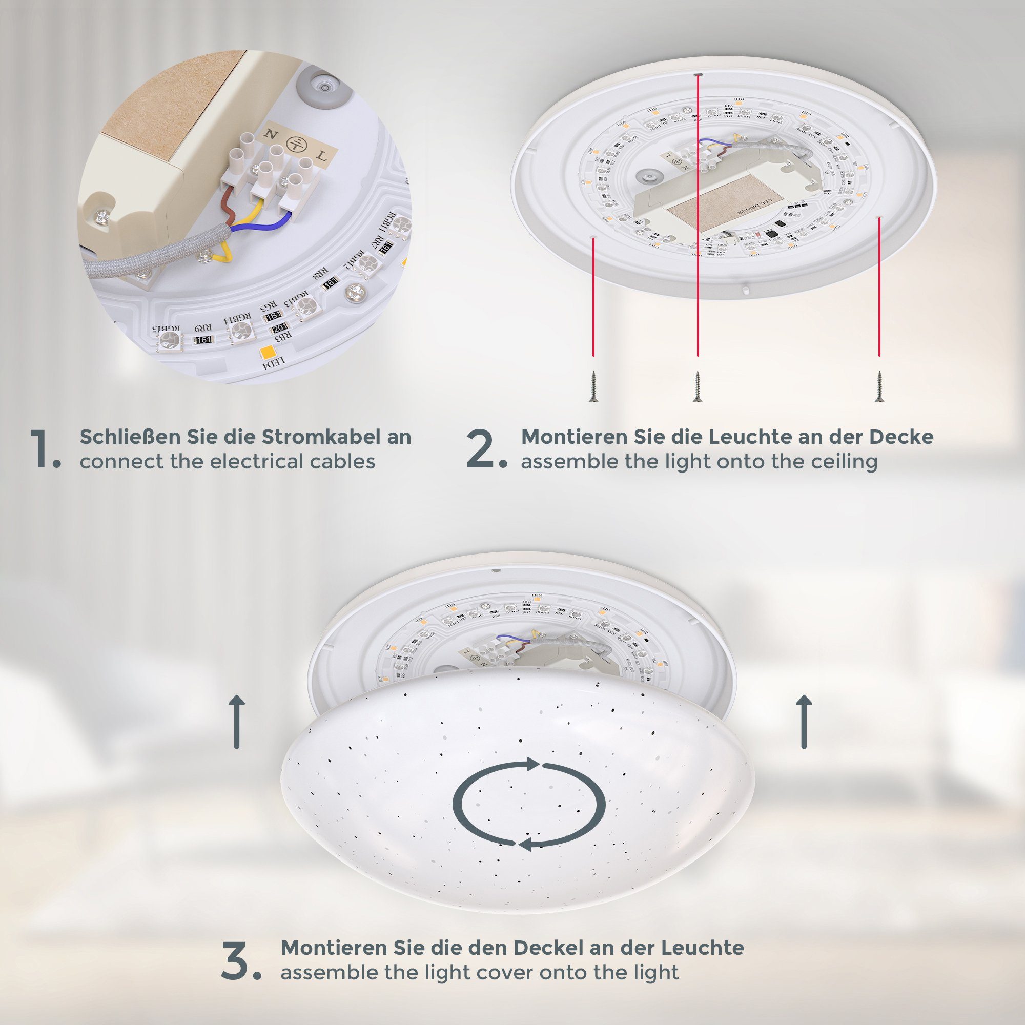 LED Deckenleuchte, fest 4-stufig mit RGBW, dimmbar, inkl. integriert, LED Warmweiß, Farbwechsel, B.K.Licht LED 10W Deckenlampe,