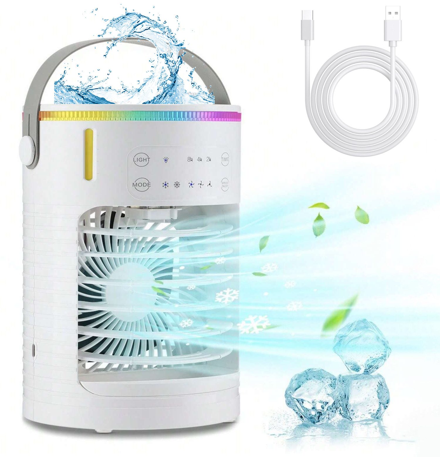 MOPUEA Ventilatorkombigerät Tragbarer Luftkühler Ventilator 4-in-1-Multifunktion-Kühlgebläse, Mobiler Luftkühler mit Wasserkühlung, 6W, 600ML Wassertank