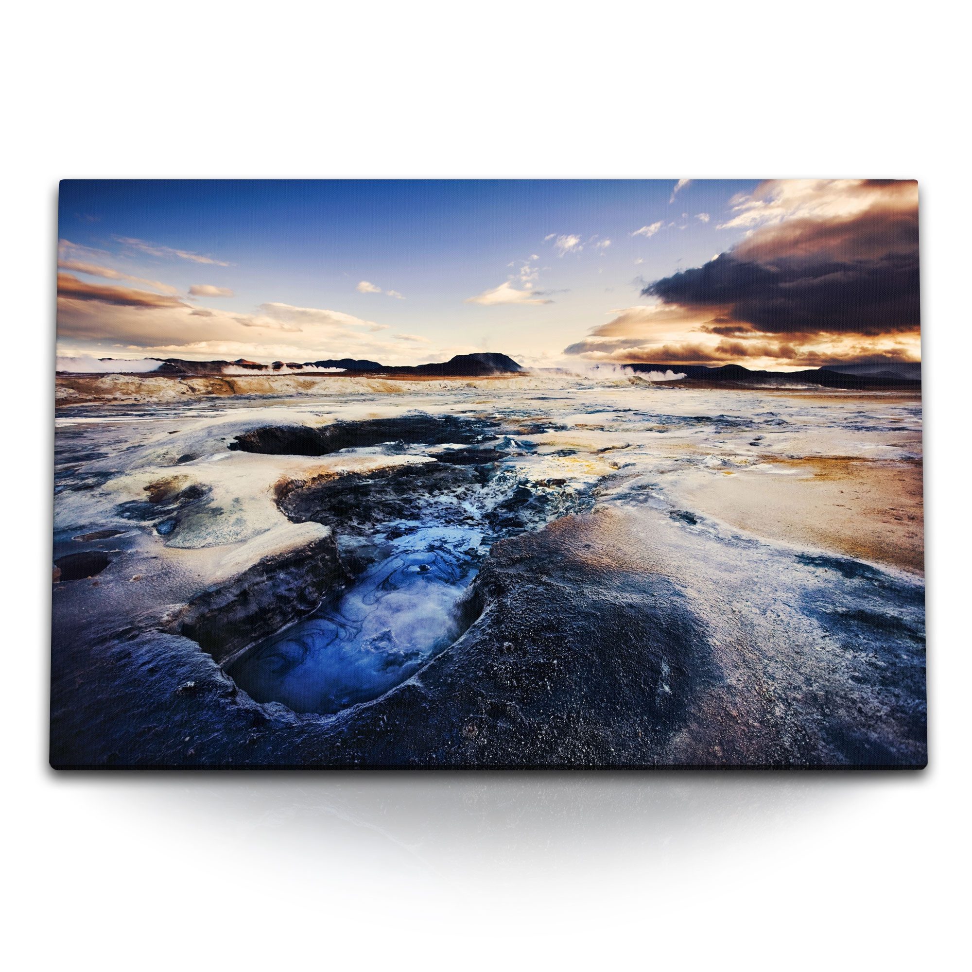 Leinwandbild 120x80cm Wandbild auf Leinwand Geothermale Landschaft Island Sonnenunt