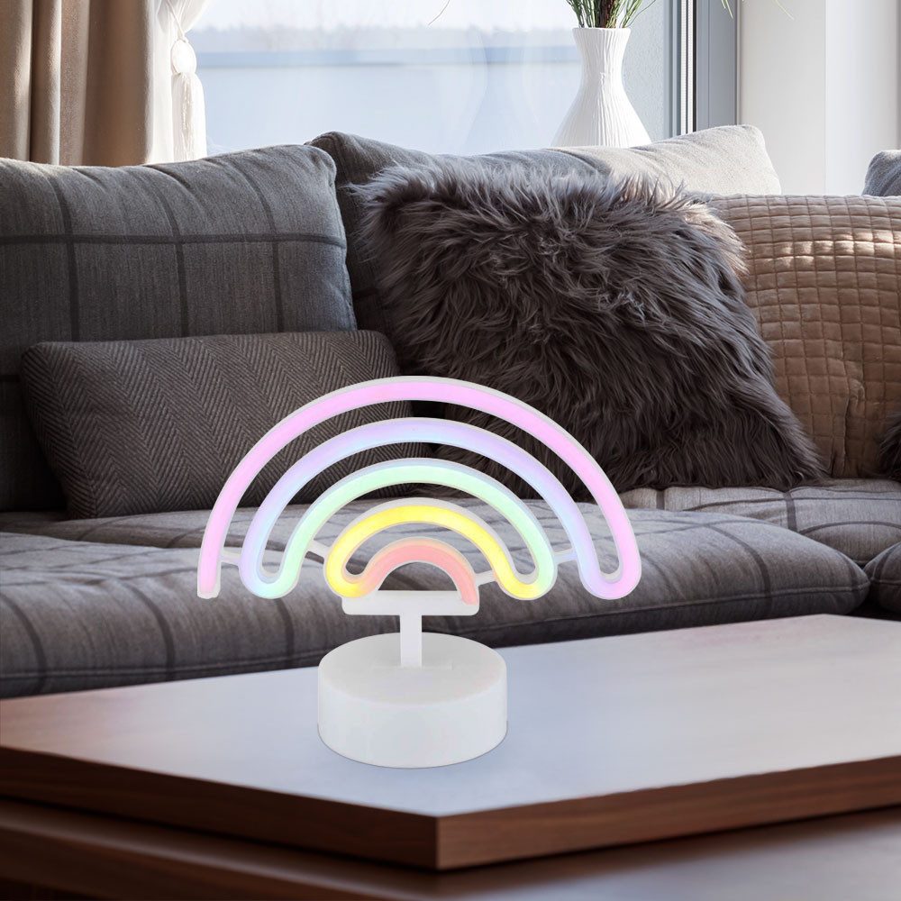 GLOBO LIGHTING LED Tischleuchte, Leuchtmittel inklusive, 2x Tischleuchte Neonleuchte Regenbogen LED Spielzimmerlampe Batterie