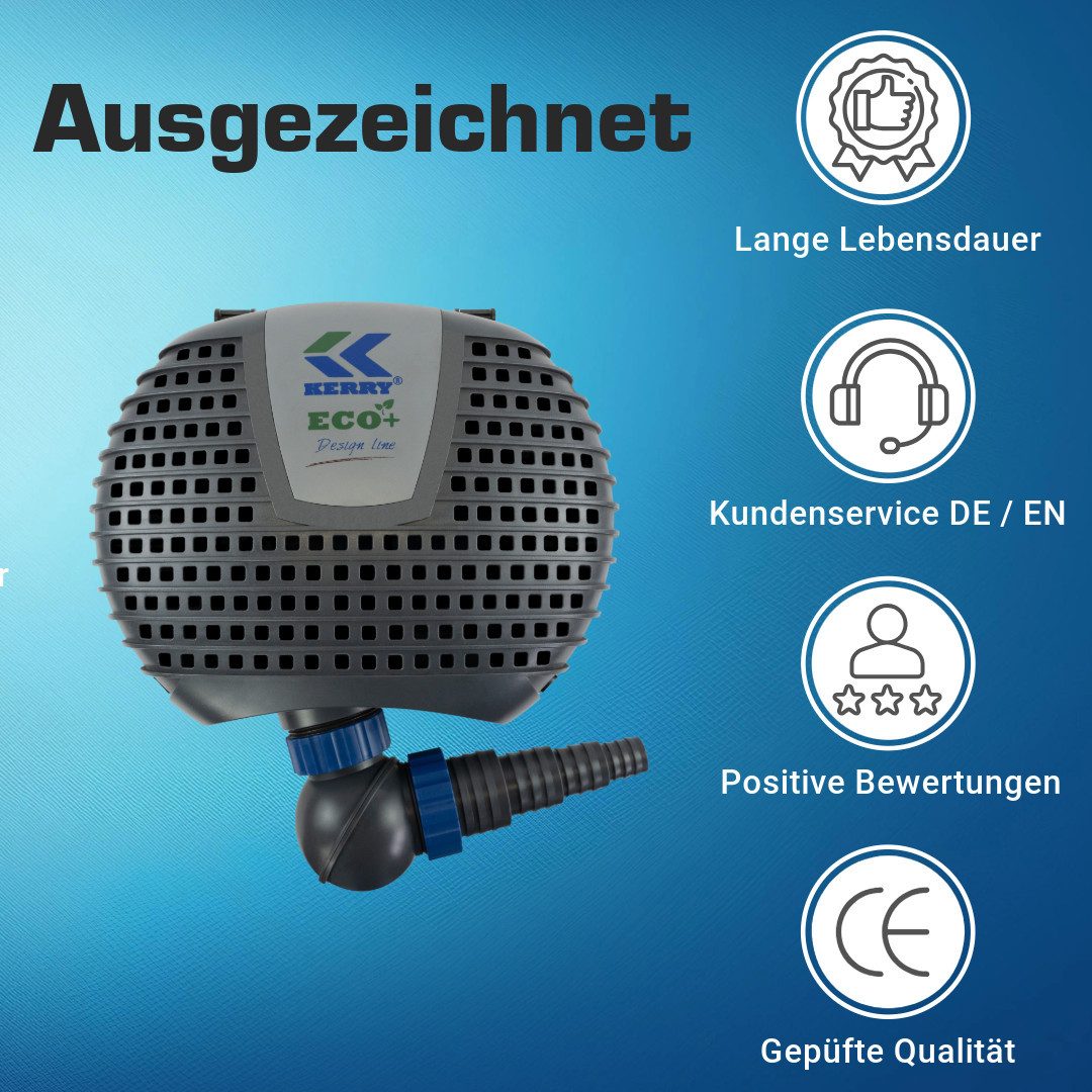 KERRY Teichpumpe ECO 8000 L/H, nur 42 Watt, Vorfilterkammer, 4,2m Förderhöhe – Bild 4 von 5