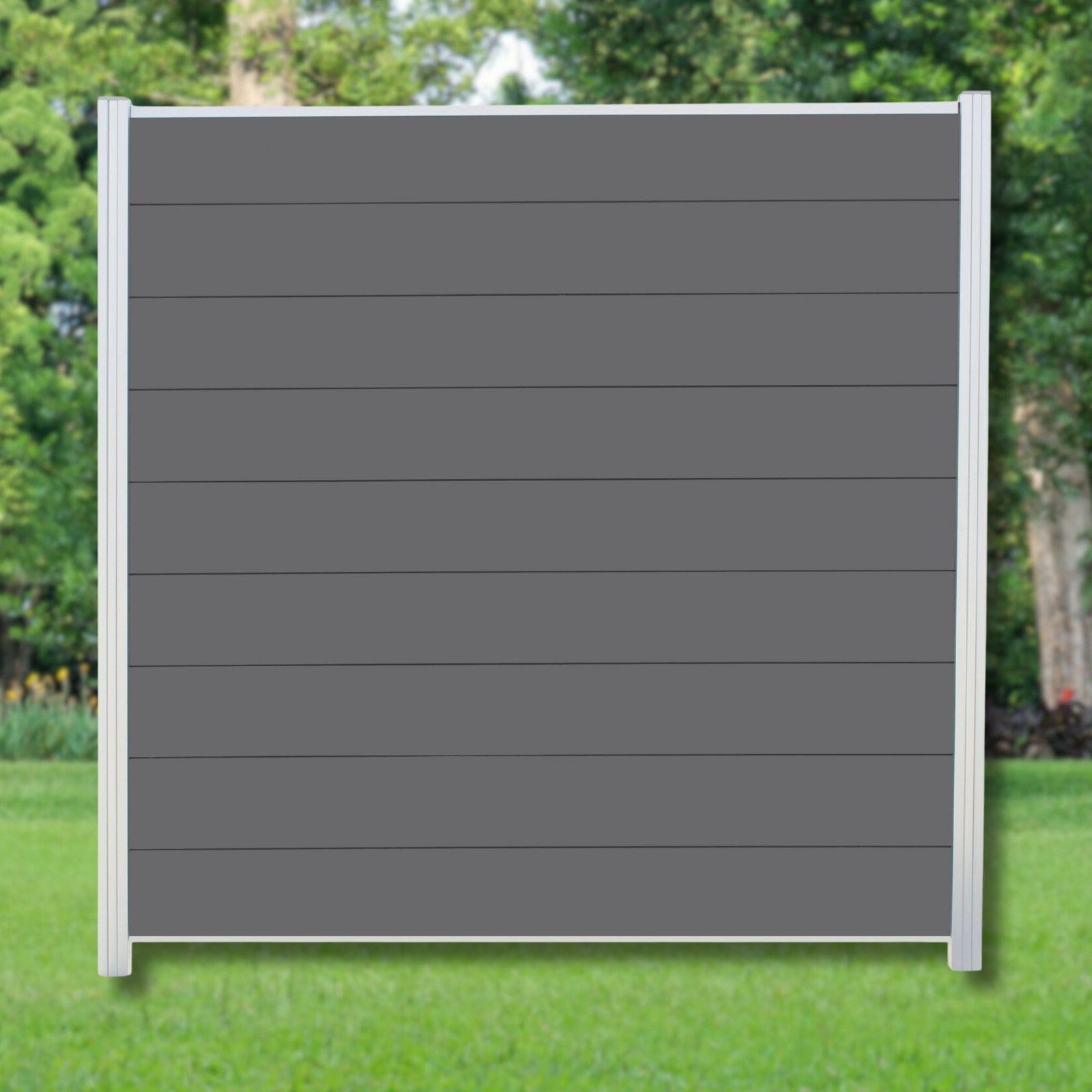 WPC Profi Zaun Komplettset Sichtschutzzaun Gartenzaun Alupfosten Anthrazit 180x180cm, (Komplettset, mit Start- und Abschlussleisten, Pfosten und Zubehör)