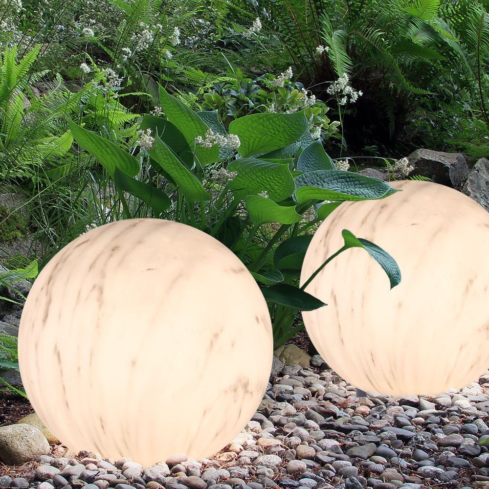 Kugel Steckleuchte Design Marmor LED-Leuchtmittel Solarkugel Gartenleuchte, Warmweiß, fest etc-shop LED Außenbereich verbaut, Garten