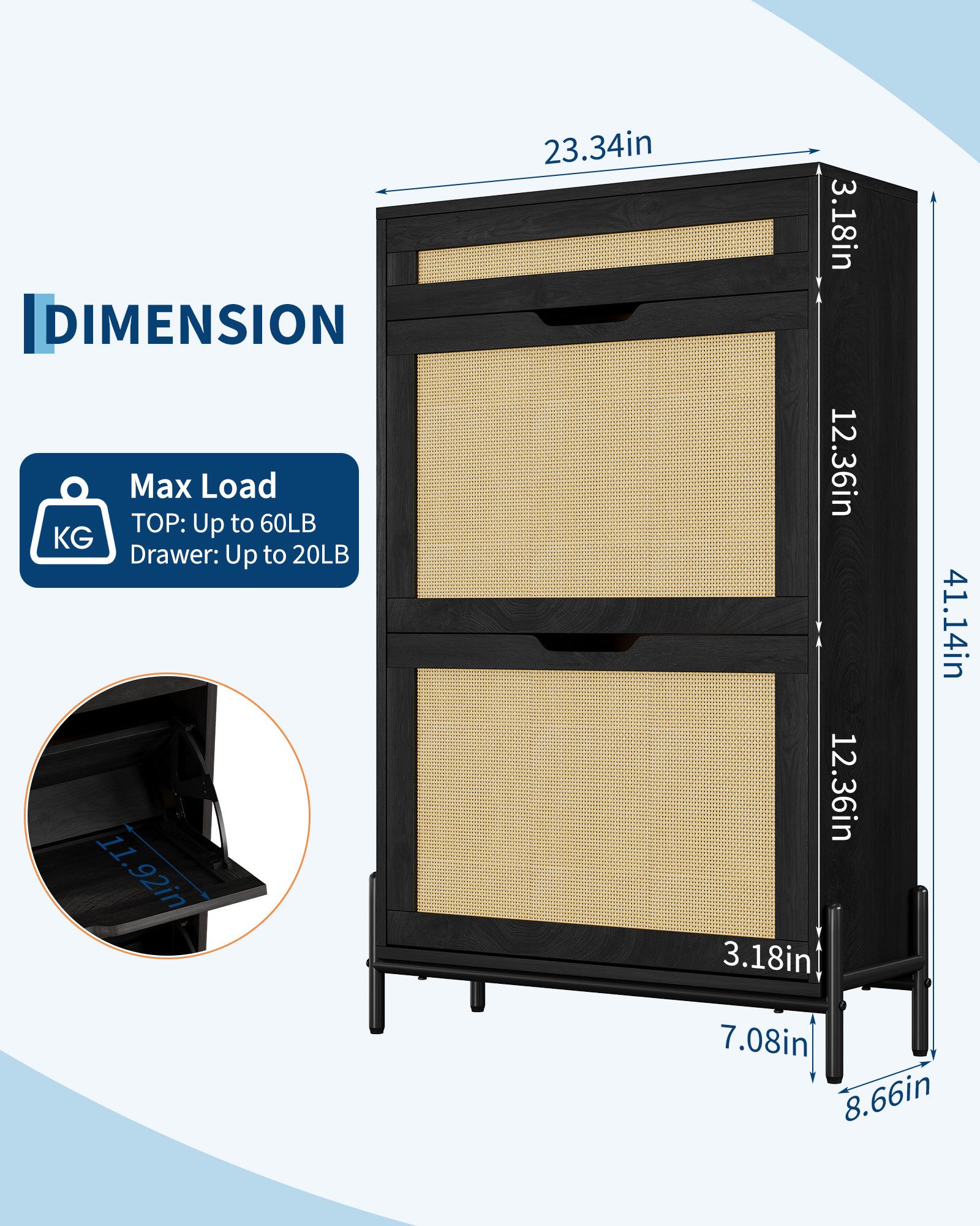 GarveeMore Schuhschrank Rattan mit 2 Flip Tür und 1 Schublade,4 Einstellbar günstig online kaufen